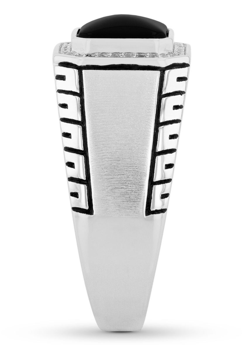 Onyx and Cubic Zirconia Cocktail Ring in .925 Sterling Silver