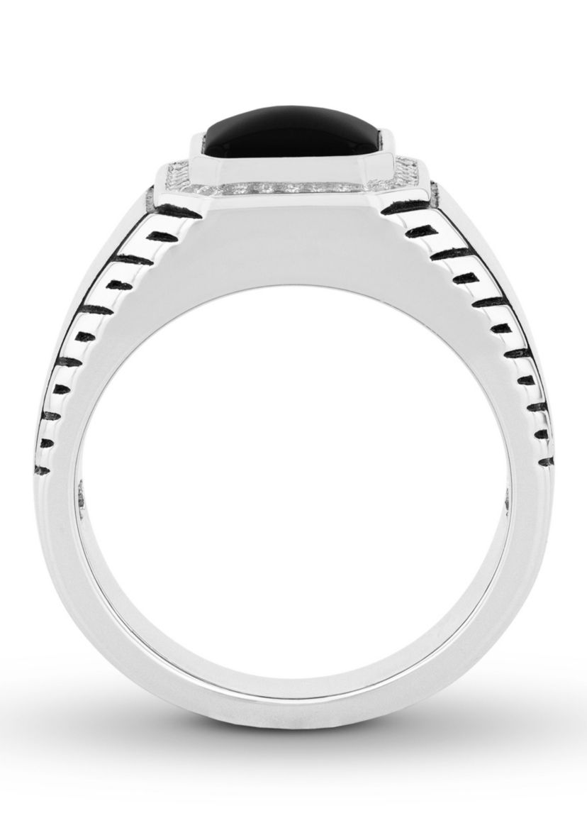 Onyx and Cubic Zirconia Cocktail Ring in .925 Sterling Silver