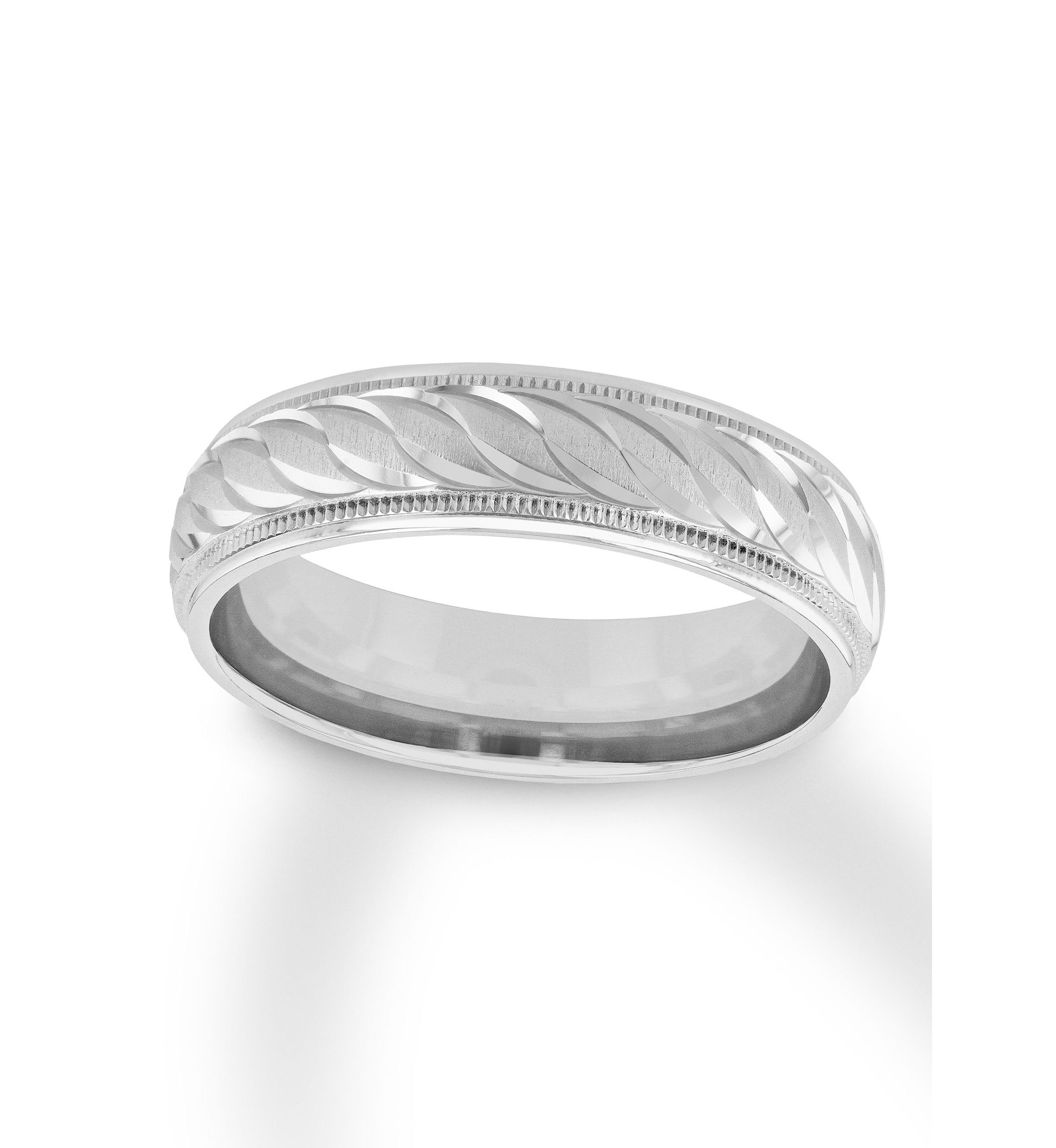 Swirl Cut Milgrain 6 mm Wedding Band in .925 Sterling Silver