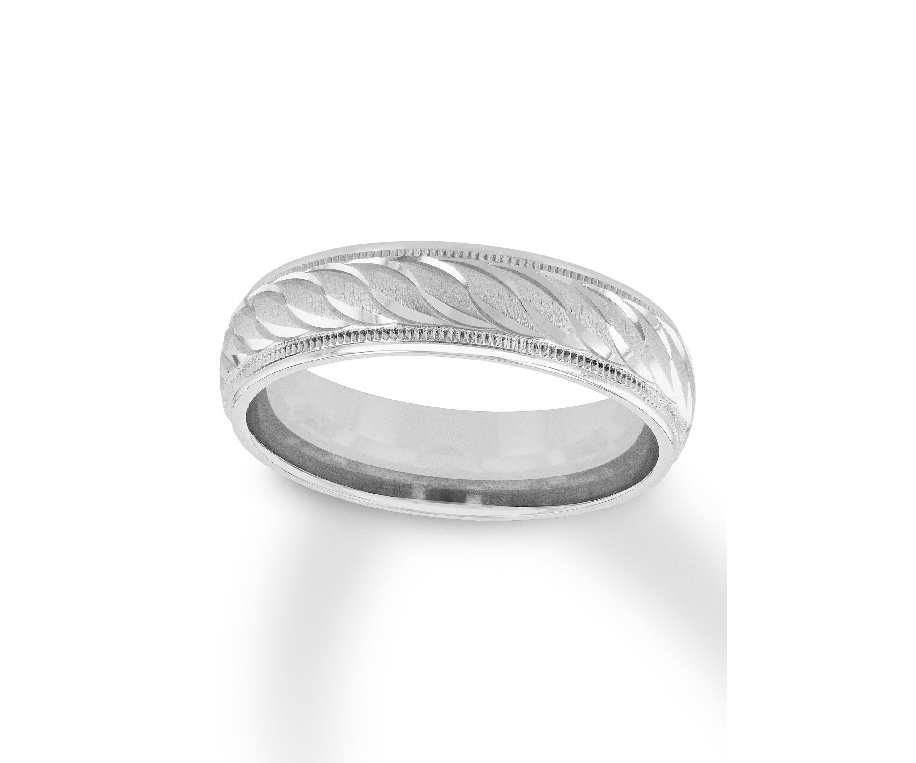Swirl Cut Milgrain 6 mm Wedding Band in .925 Sterling Silver