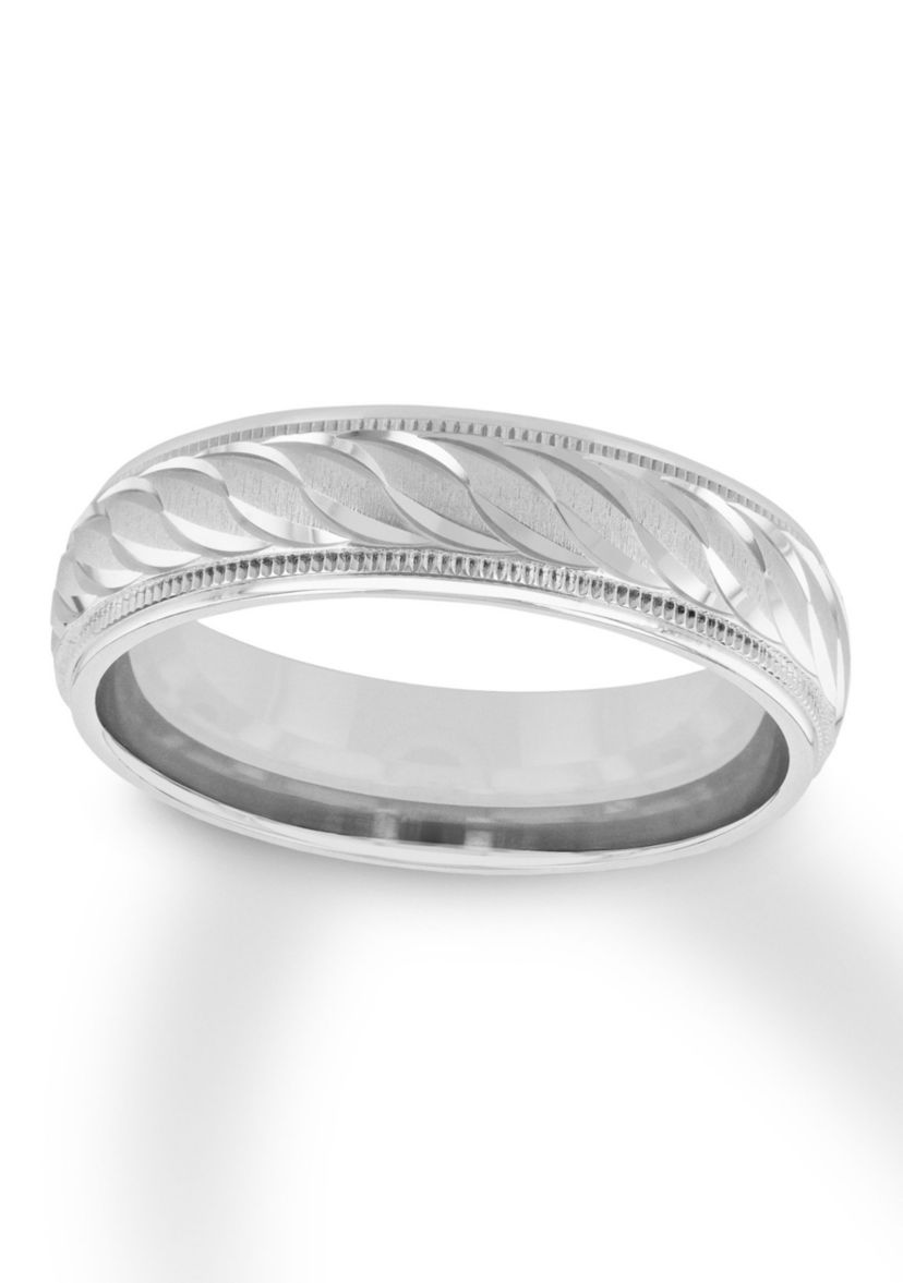 Swirl Cut Milgrain 6 mm Wedding Band in .925 Sterling Silver