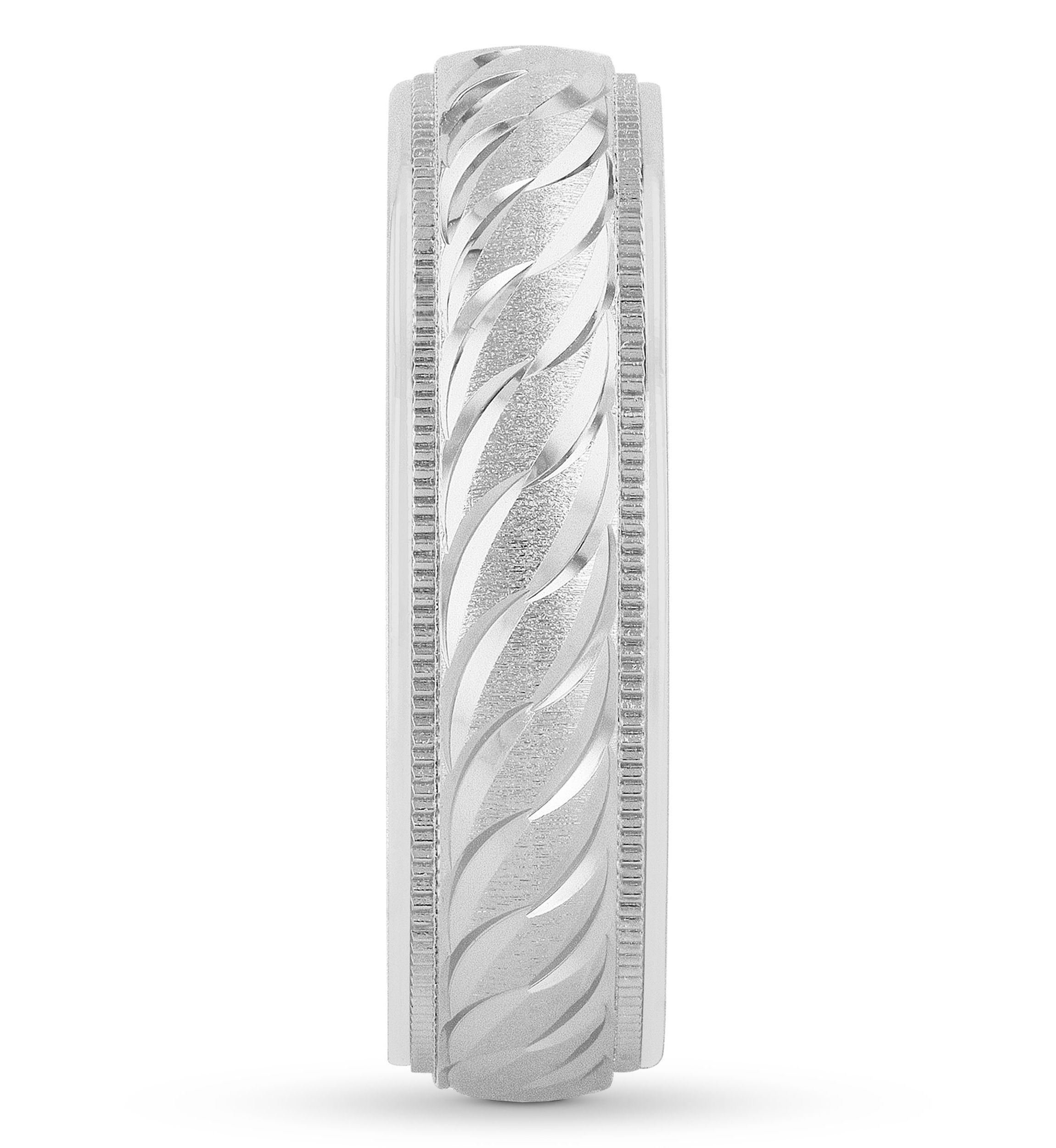 Swirl Cut Milgrain 6 mm Wedding Band in .925 Sterling Silver