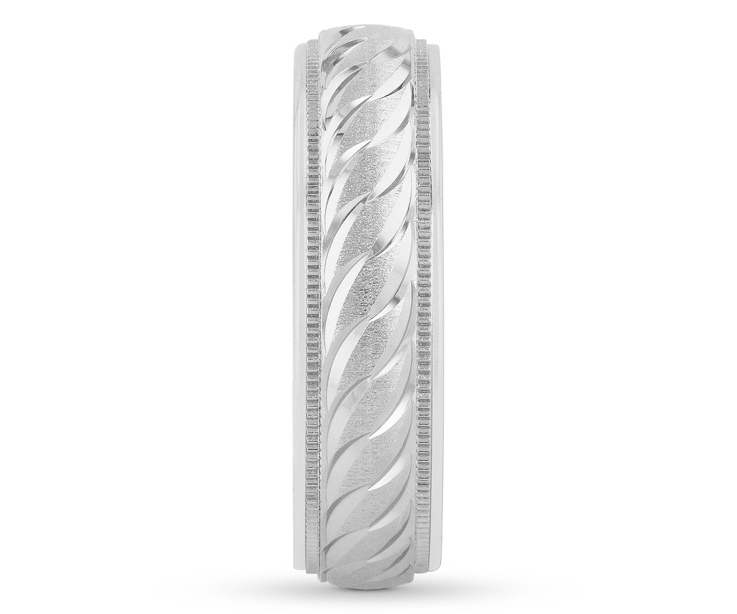 Swirl Cut Milgrain 6 mm Wedding Band in .925 Sterling Silver