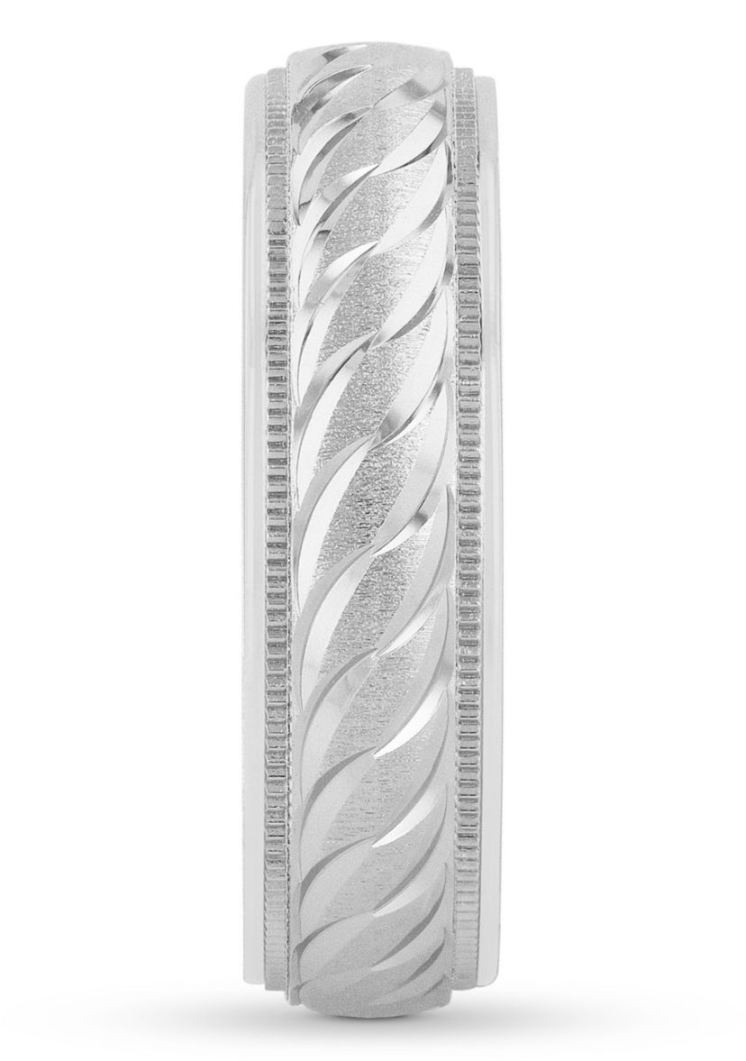 Swirl Cut Milgrain 6 mm Wedding Band in .925 Sterling Silver