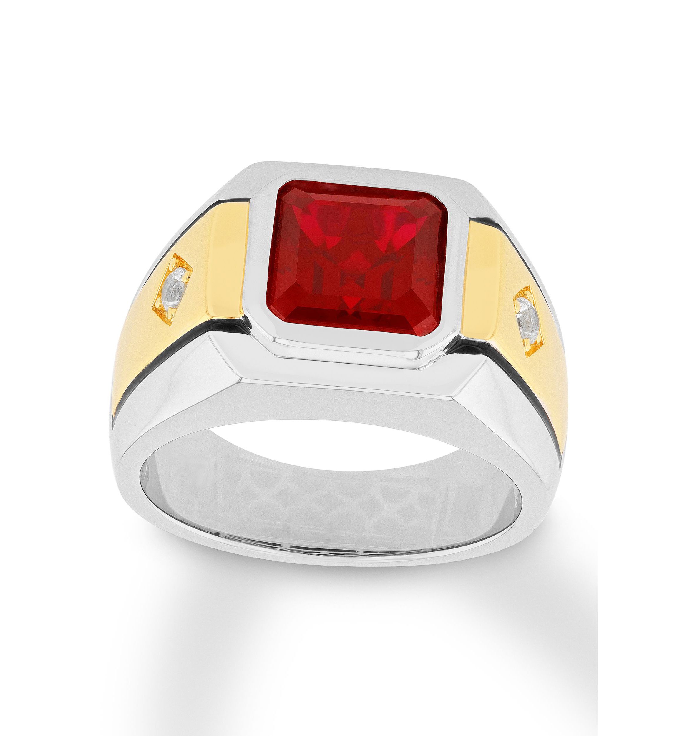 Lab Created Created Ruby and Sapphire Cocktail Ring in Two-Tone .925 Sterling Silver