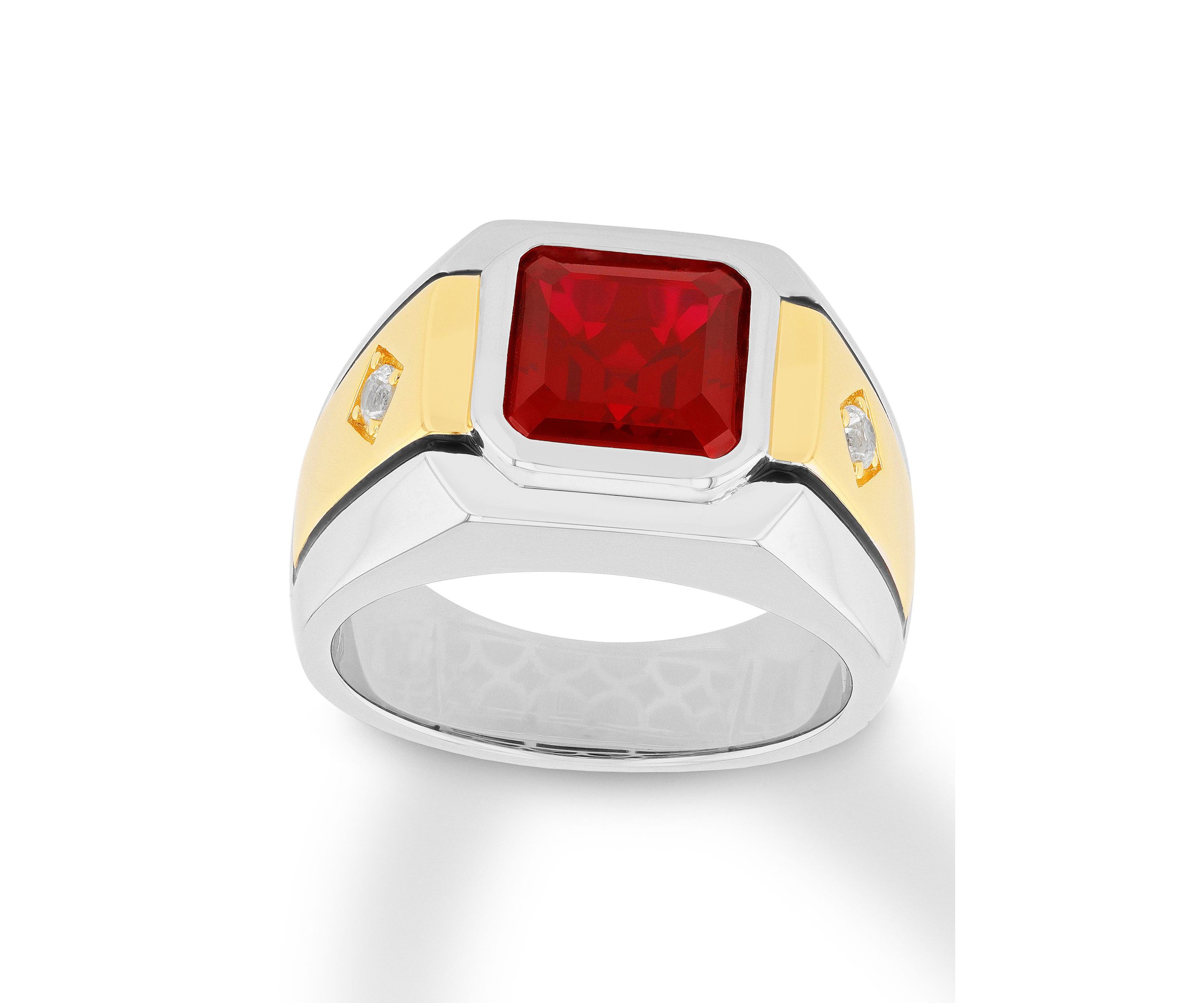 Lab Created Created Ruby and Sapphire Cocktail Ring in Two-Tone .925 Sterling Silver