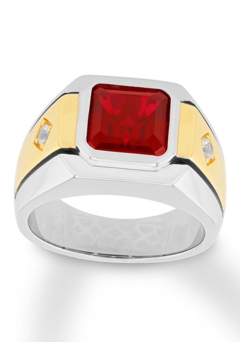 Lab Created Created Ruby and Sapphire Cocktail Ring in Two-Tone .925 Sterling Silver