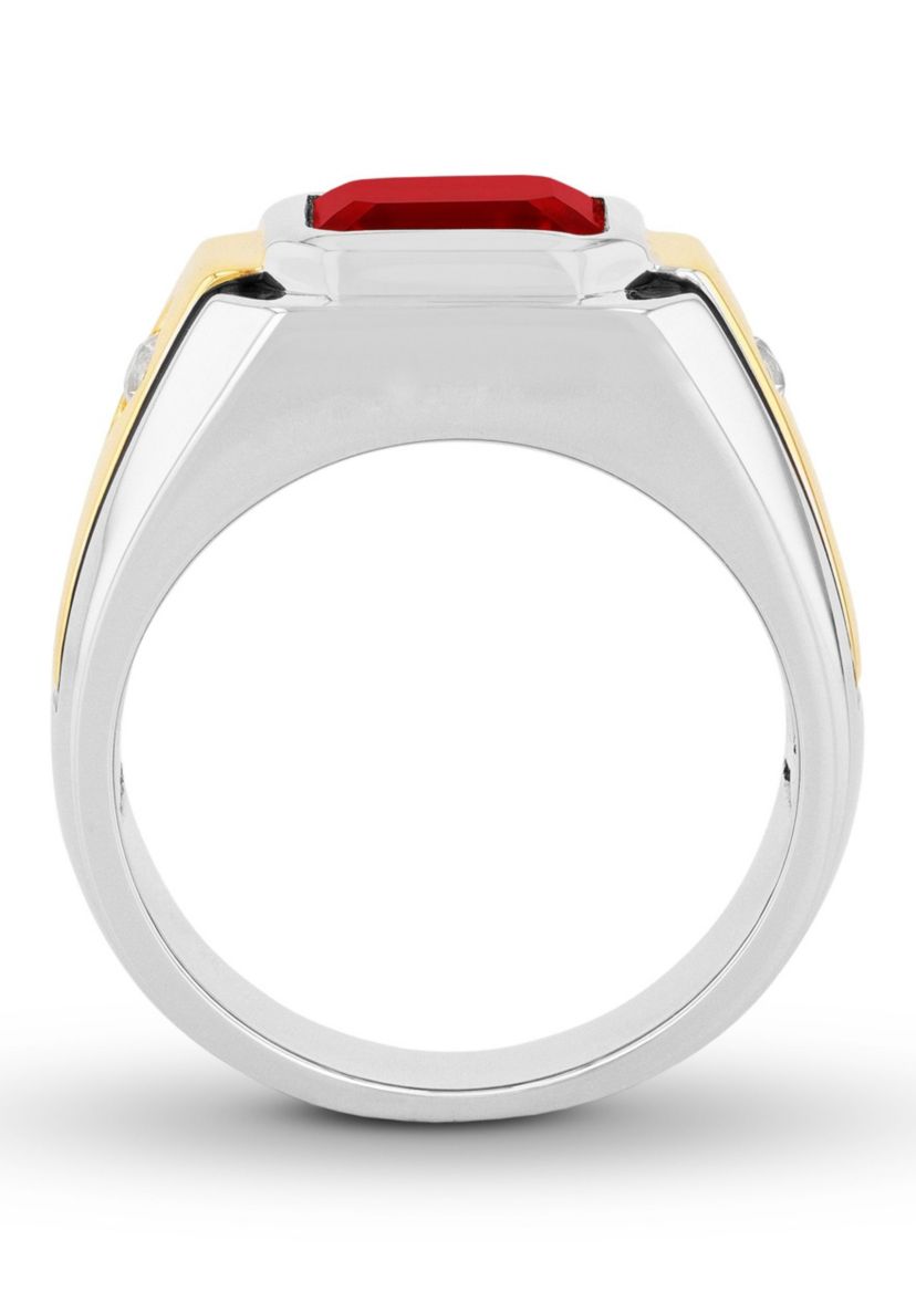 Lab Created Created Ruby and Sapphire Cocktail Ring in Two-Tone .925 Sterling Silver