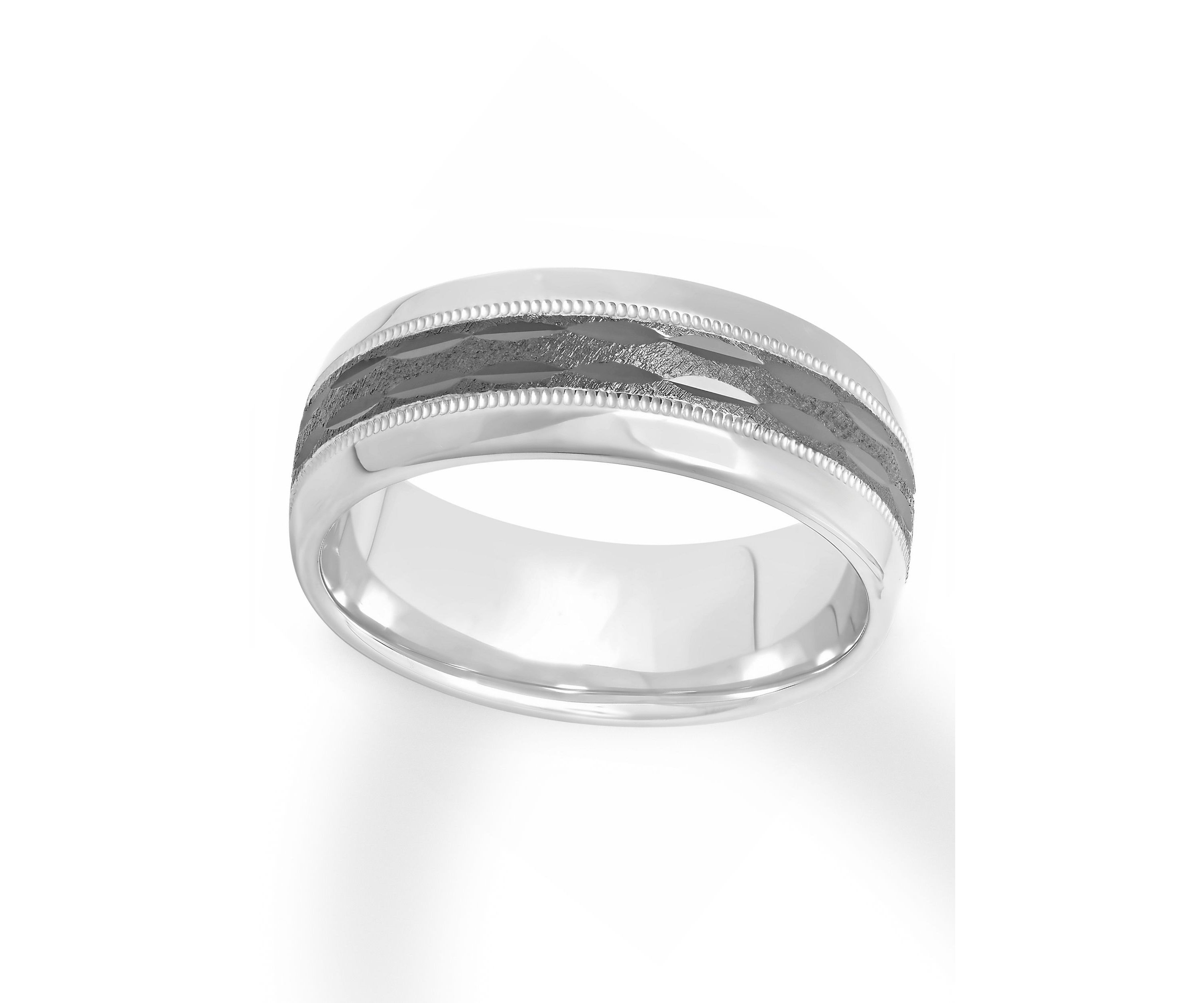 Gunmetal Gray Notched 8 mm Wedding Band in .925 Sterling Silver
