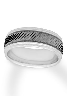 Gunmetal Gray Pleated 8 mm Wedding Band .925 Sterling Silver