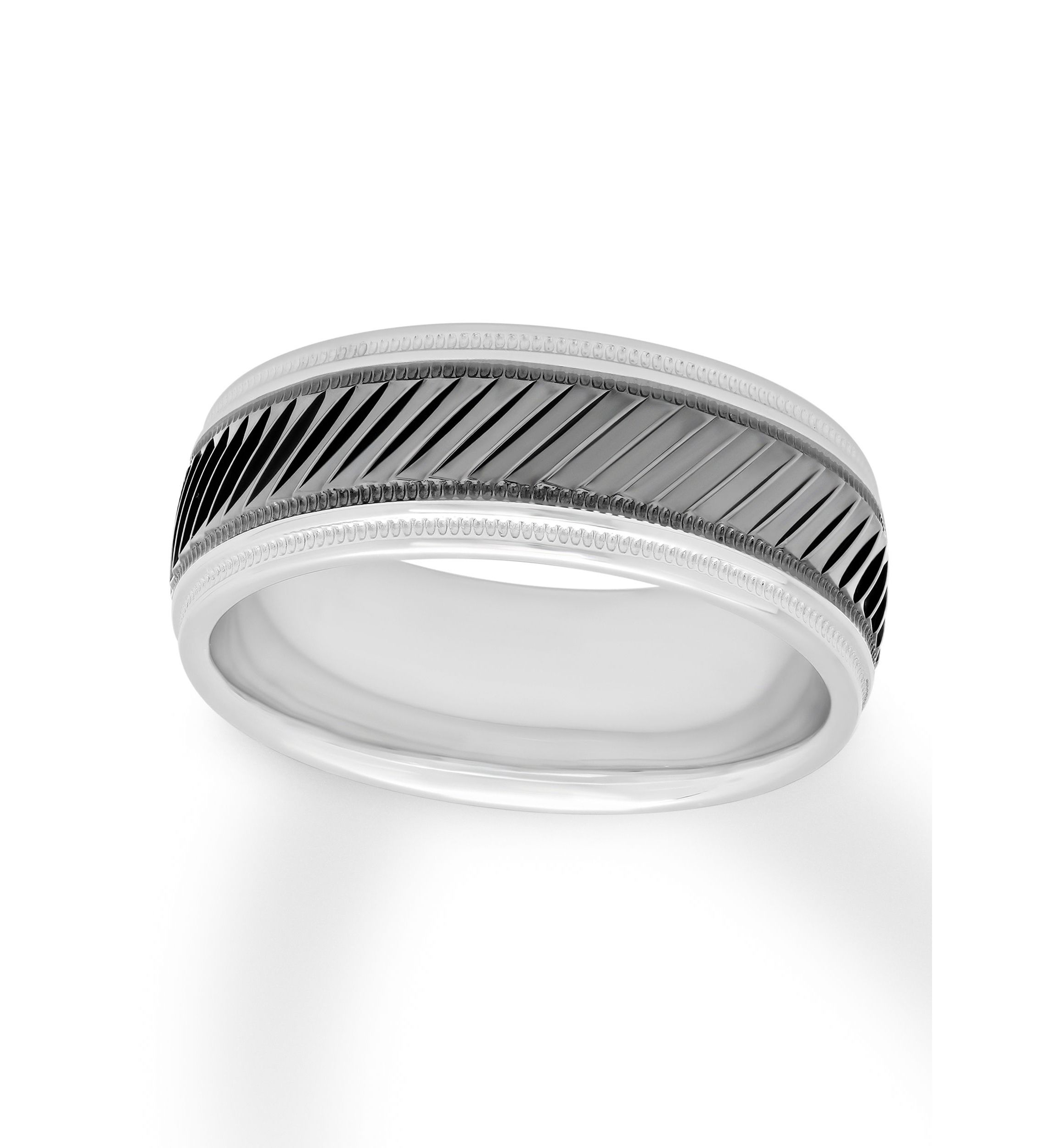 Gunmetal Gray Pleated 8 mm Wedding Band in .925 Sterling Silver