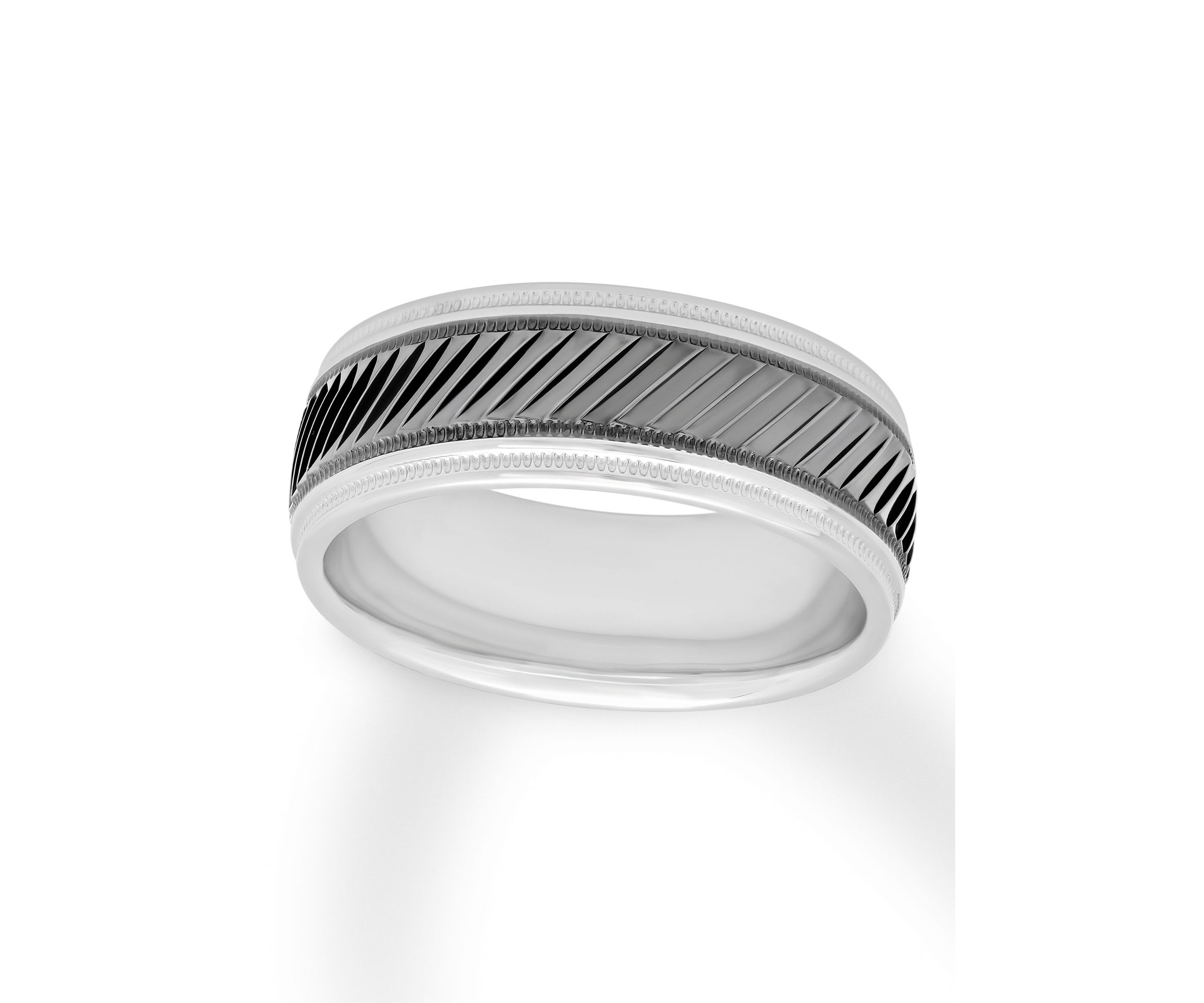 Gunmetal Gray Pleated 8 mm Wedding Band in .925 Sterling Silver