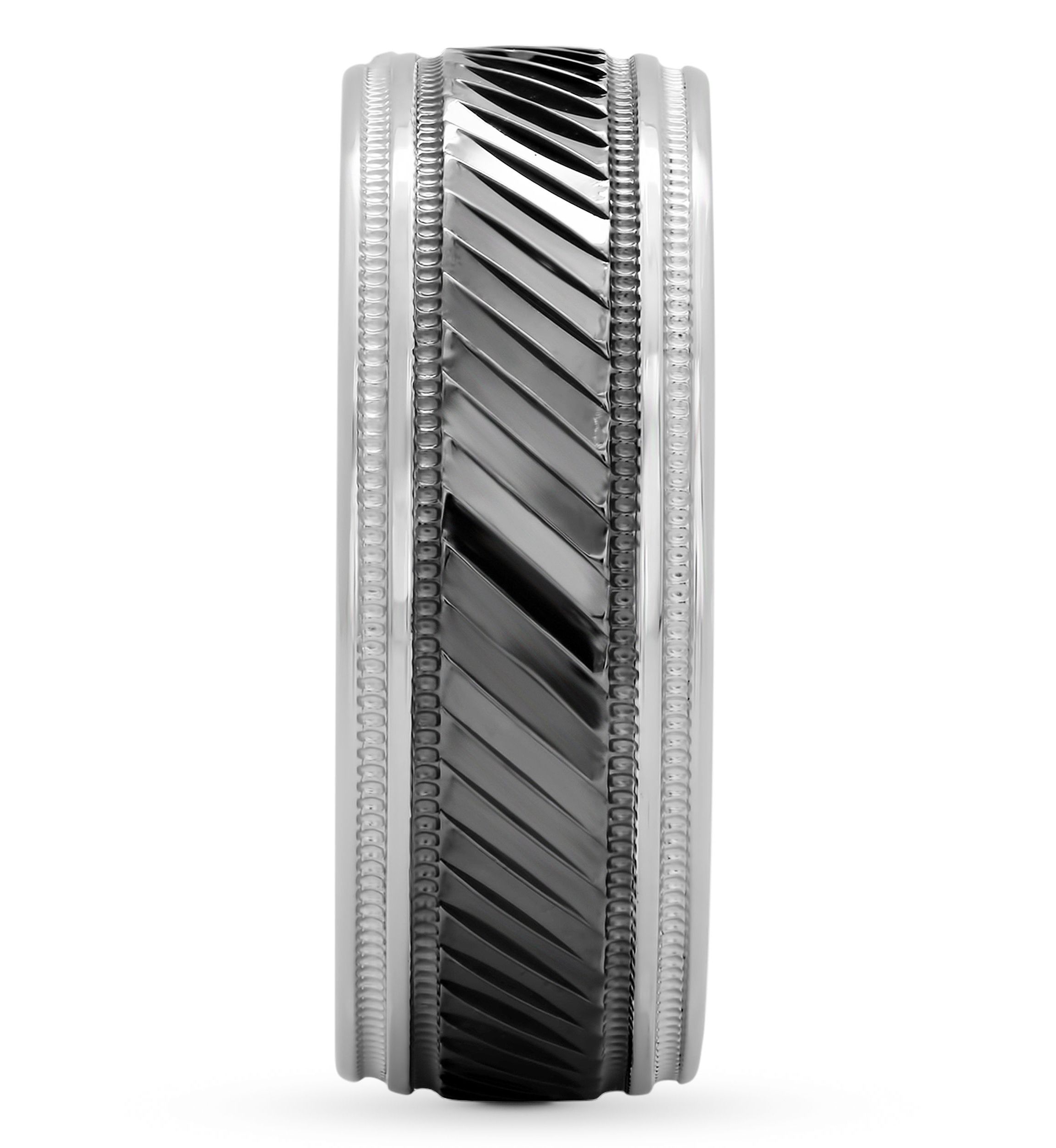 Gunmetal Gray Pleated 8 mm Wedding Band in .925 Sterling Silver