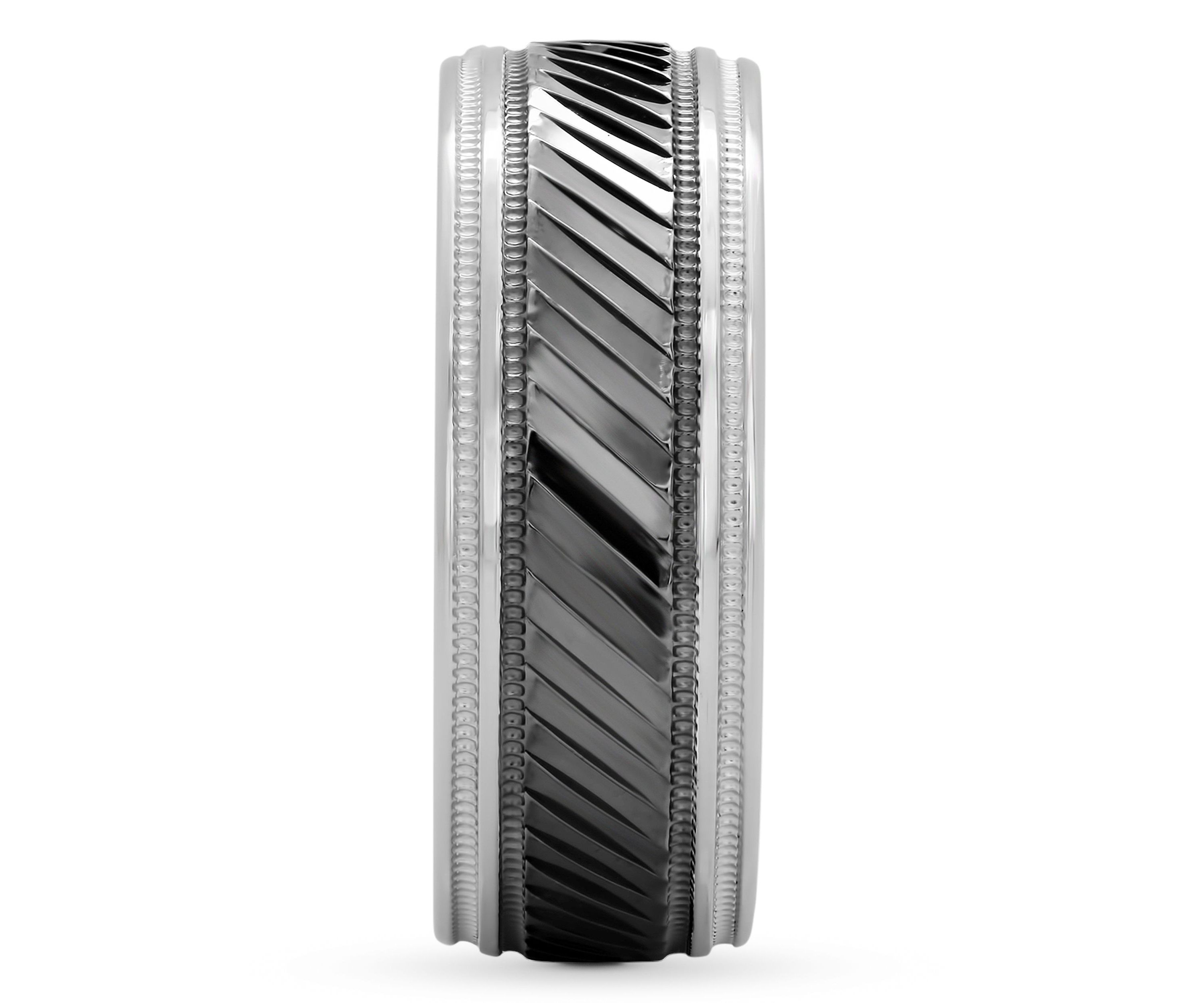 Gunmetal Gray Pleated 8 mm Wedding Band in .925 Sterling Silver