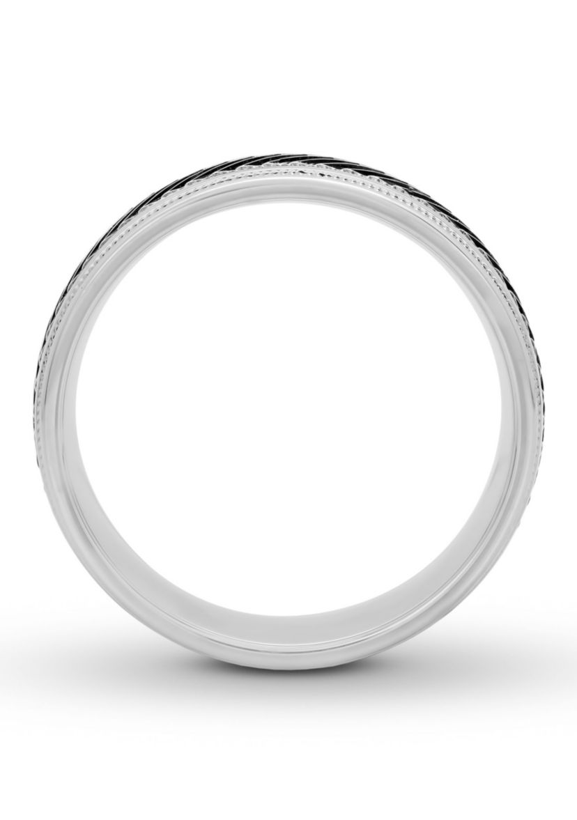 Gunmetal Gray Pleated 8 mm Wedding Band in .925 Sterling Silver