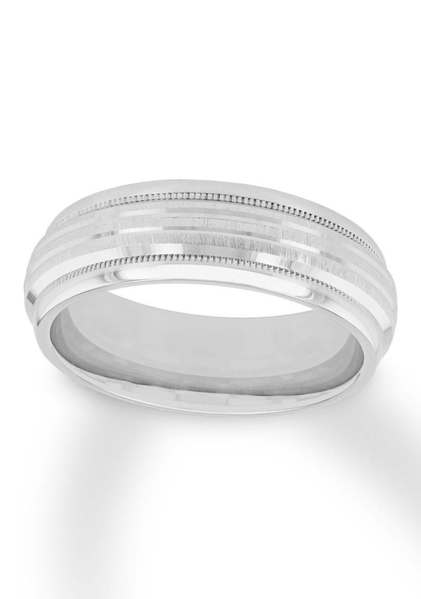 Grooved Milgrain 7 mm Wedding Band in .925 Sterling Silver