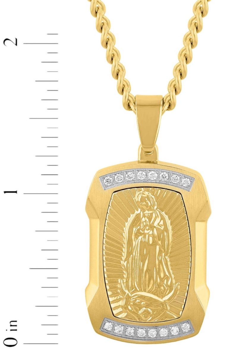 Lab Created 1/5CTW Lab Grown Diamond Mens Stainless Steel White and Yellow Two Tone Finish Our Lady of Guadalupe Pendant