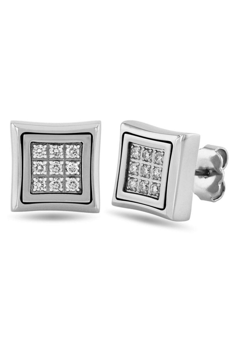 Lab Created 1/4CTW Lab Grown Diamond Mens Stainless Steel Stud Earrings