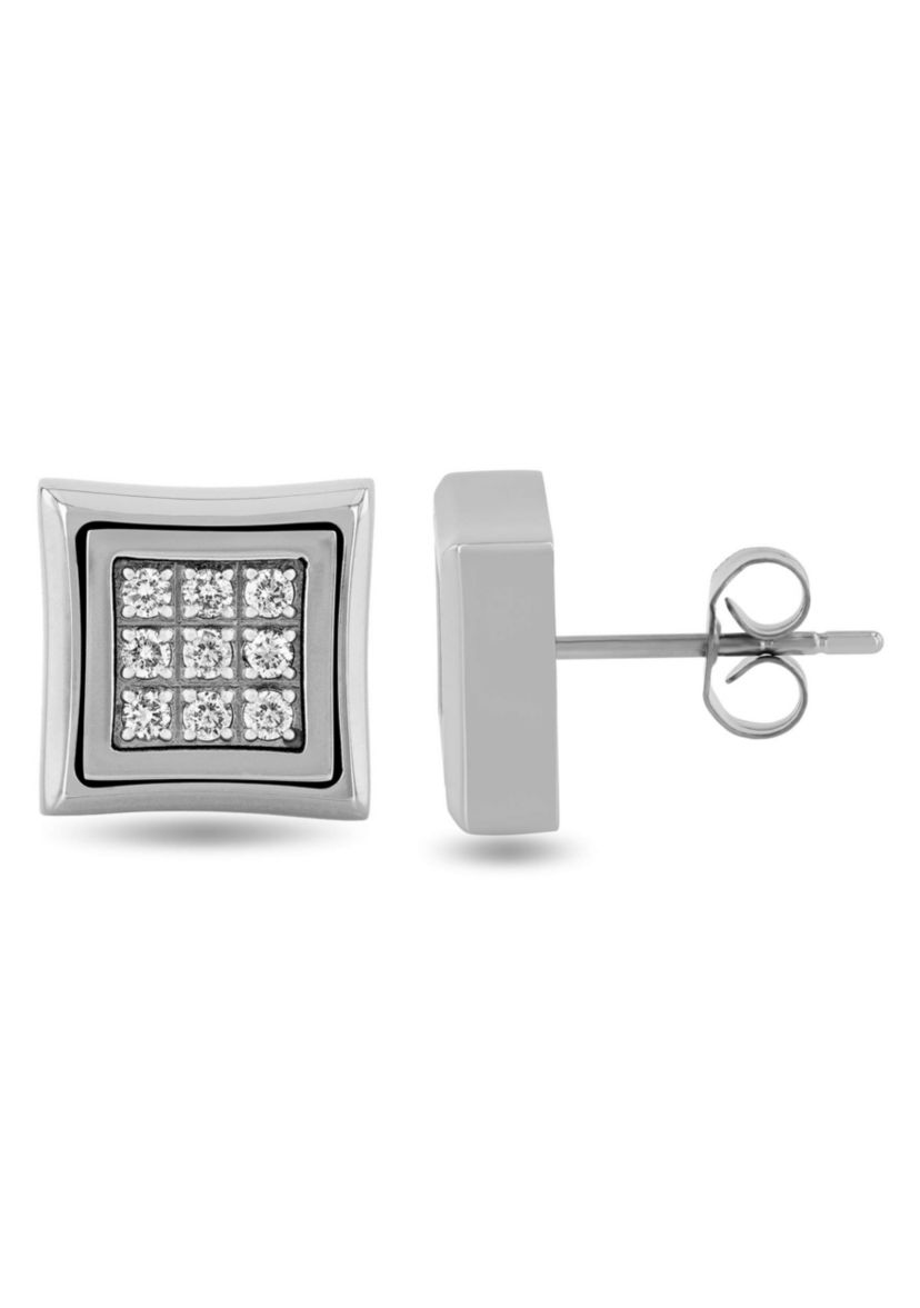 Lab Created 1/4CTW Lab Grown Diamond Mens Stainless Steel Stud Earrings