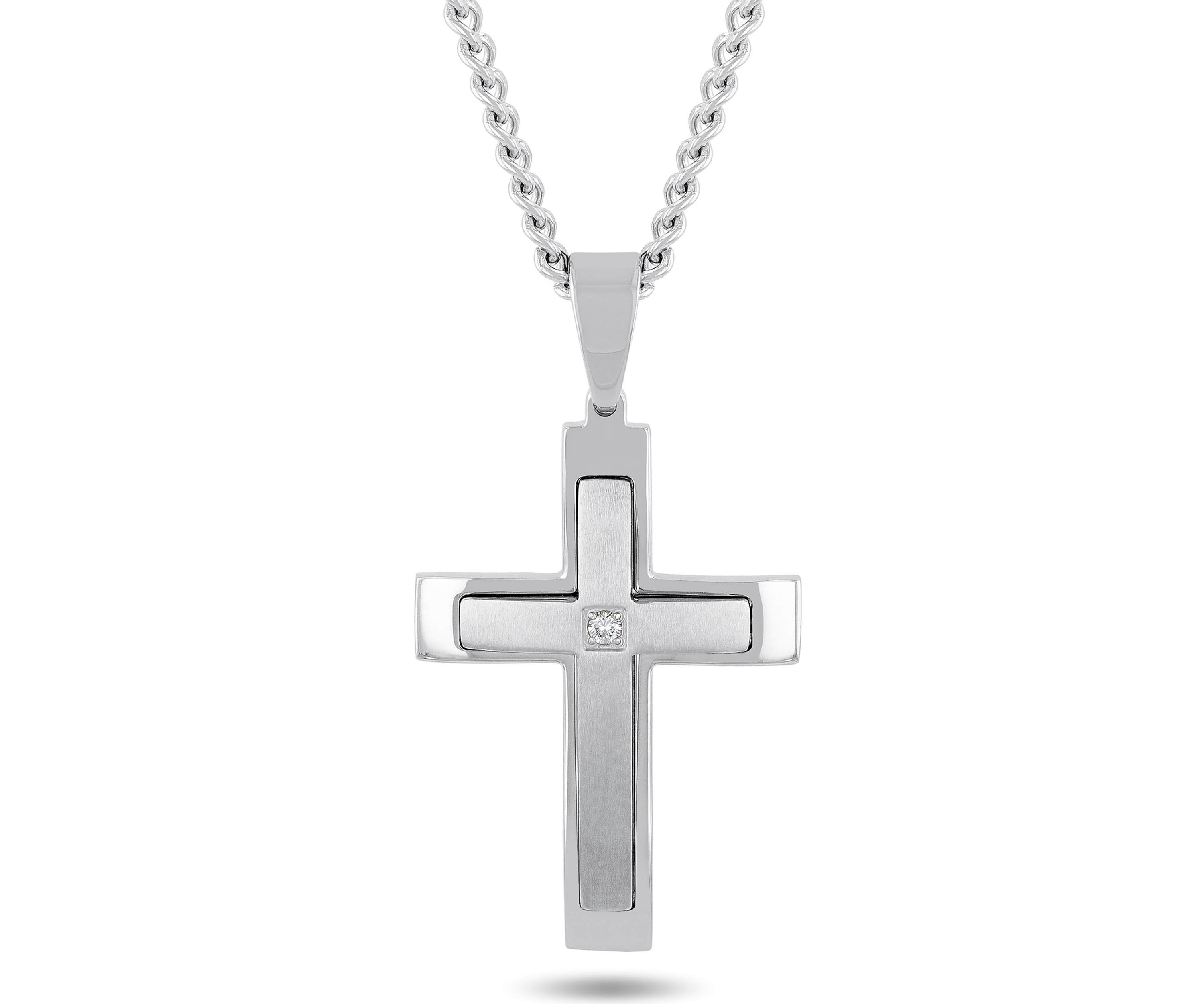 Lab Created .07 Lab Grown Diamond Accent Mens Stainless Steel Cross Pendant