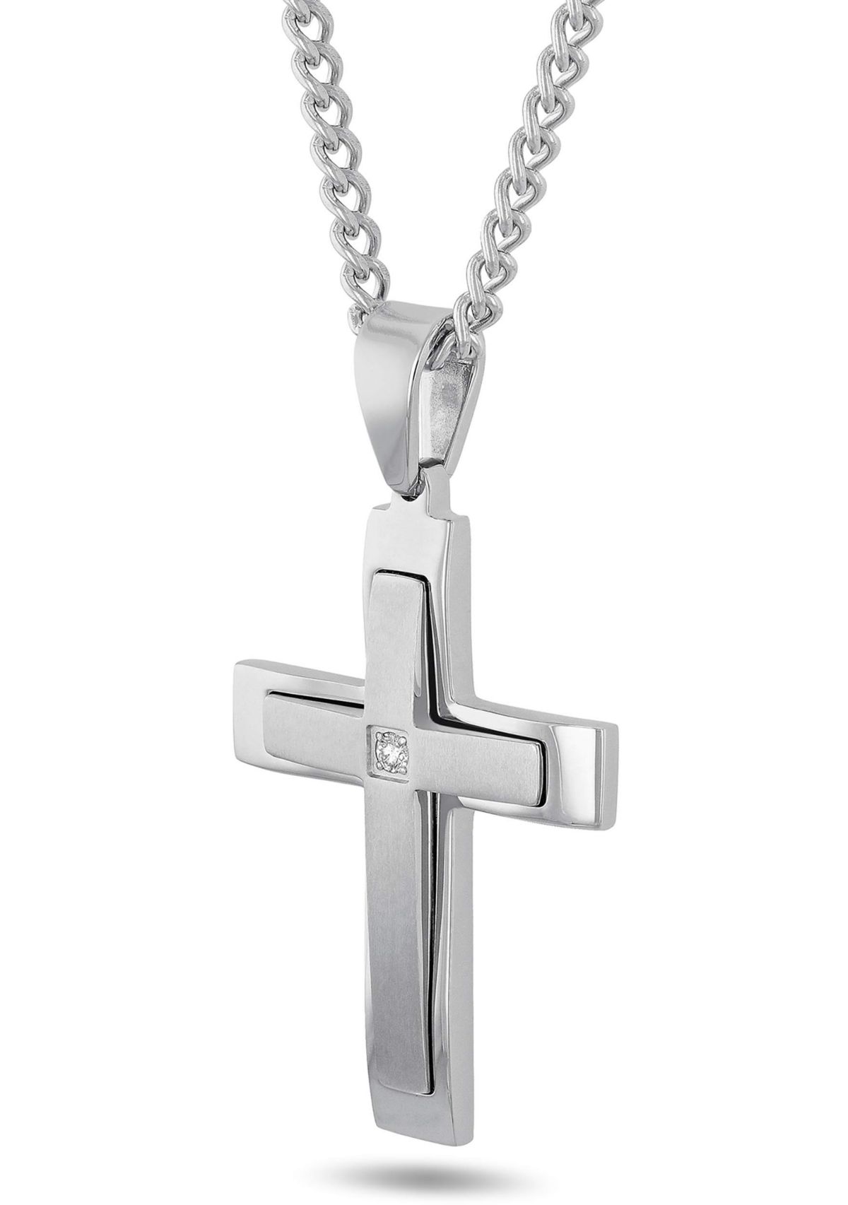 Lab Created .07 Lab Grown Diamond Accent Mens Stainless Steel Cross Pendant