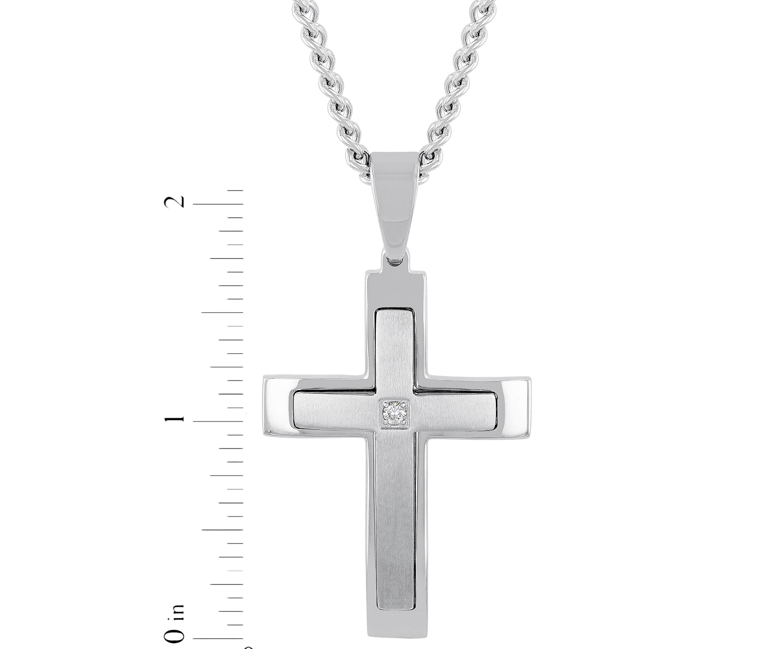 Lab Created .07 Lab Grown Diamond Accent Mens Stainless Steel Cross Pendant