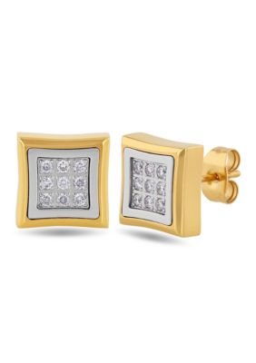 Belk & Co Lab Created 1/4CTW Lab Grown Diamond Men's Stainless Steel White and Yellow Two-tone Finish Stud Earrings, Gold