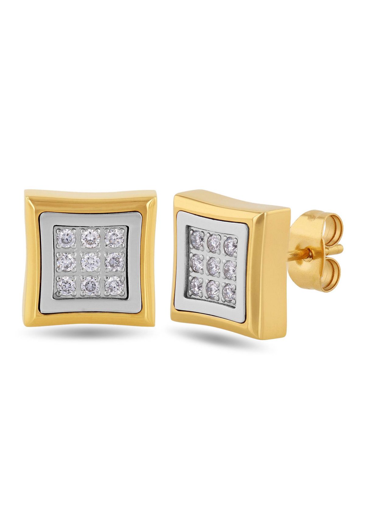 Lab Created 1/4CTW Lab Grown Diamond Mens Stainless Steel White and Yellow Two-tone Finish Stud Earrings