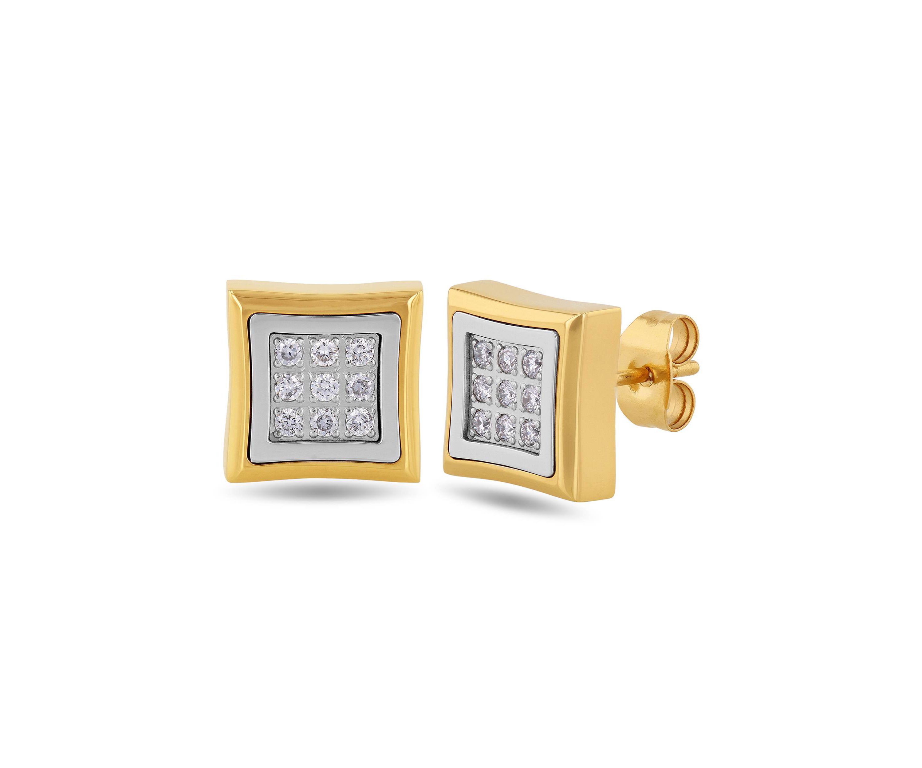 Lab Created 1/4CTW Lab Grown Diamond Mens Stainless Steel White and Yellow Two-tone Finish Stud Earrings