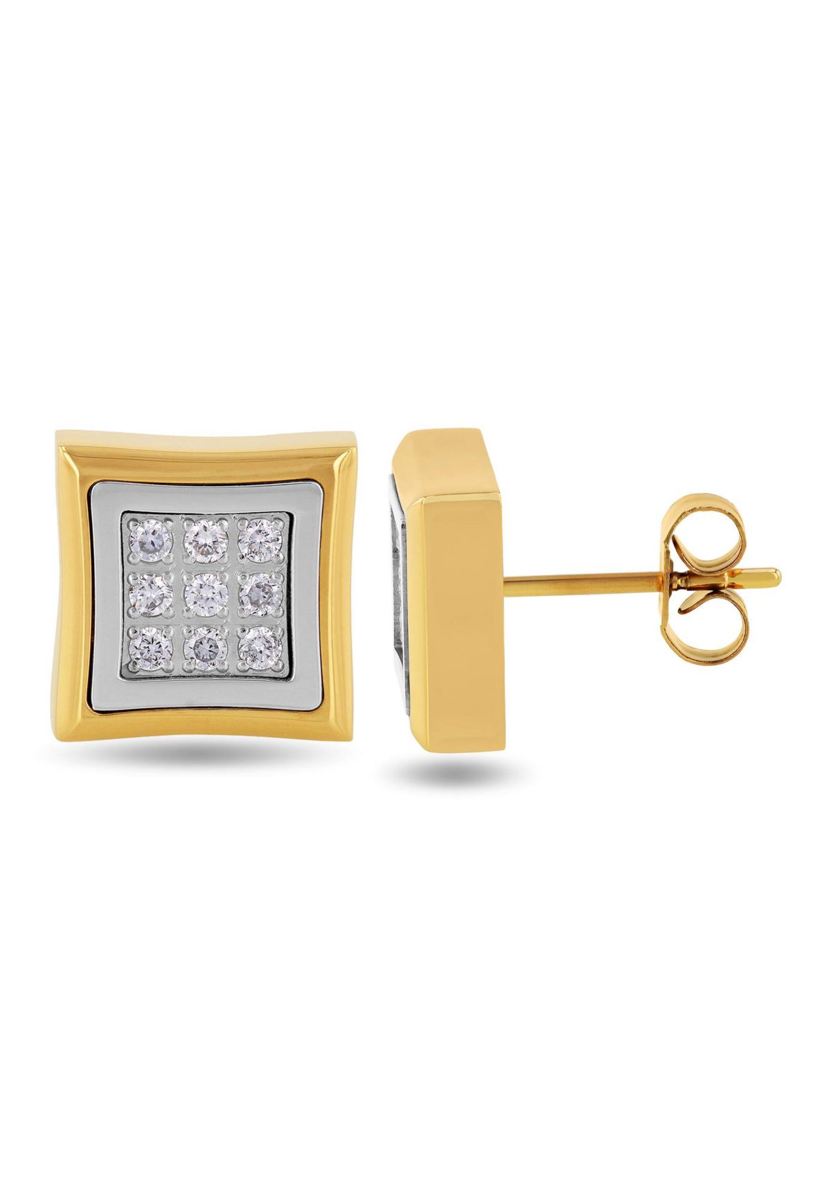 Lab Created 1/4CTW Lab Grown Diamond Mens Stainless Steel White and Yellow Two-tone Finish Stud Earrings