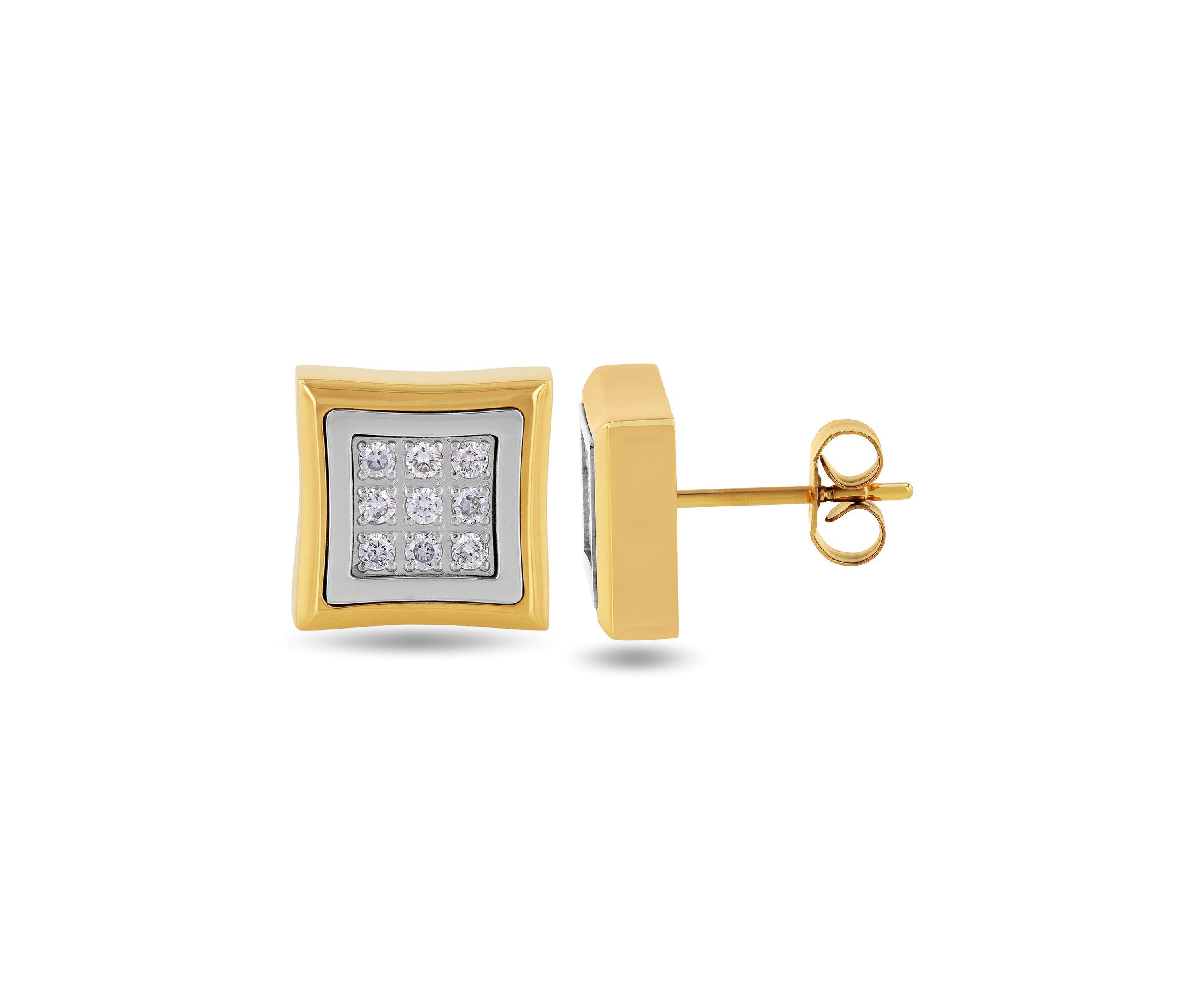 Lab Created 1/4CTW Lab Grown Diamond Mens Stainless Steel White and Yellow Two-tone Finish Stud Earrings