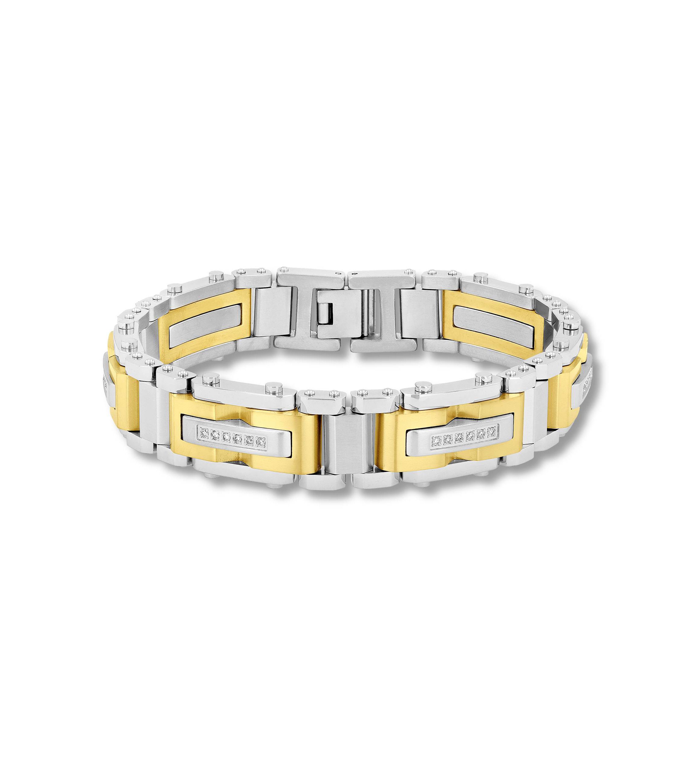 Lab Created 3/8CTW Lab Grown Diamond Mens Stainless Steel White and Yellow Two Tone Finish Link Bracelet