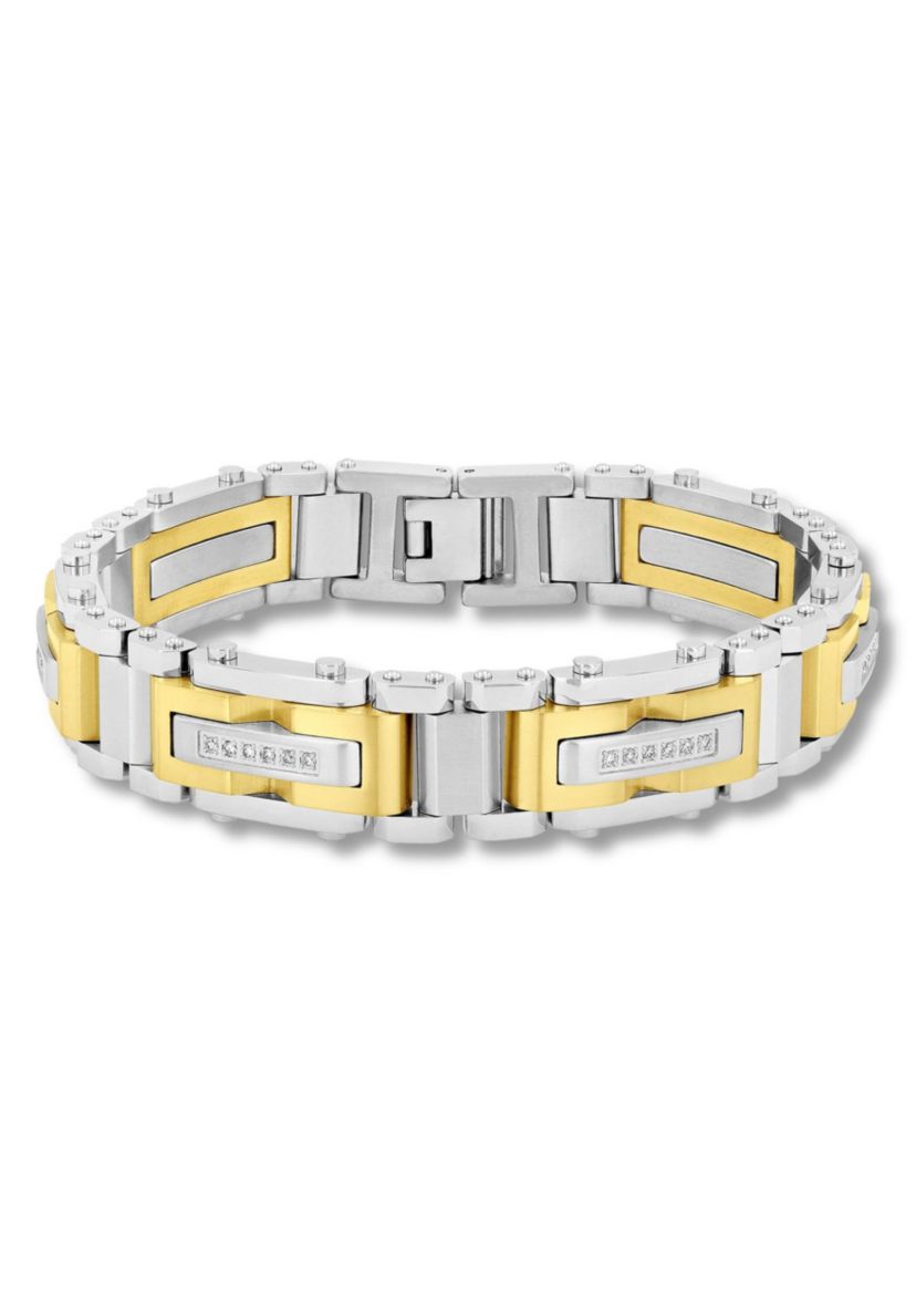 Lab Created 3/8CTW Lab Grown Diamond Mens Stainless Steel White and Yellow Two Tone Finish Link Bracelet