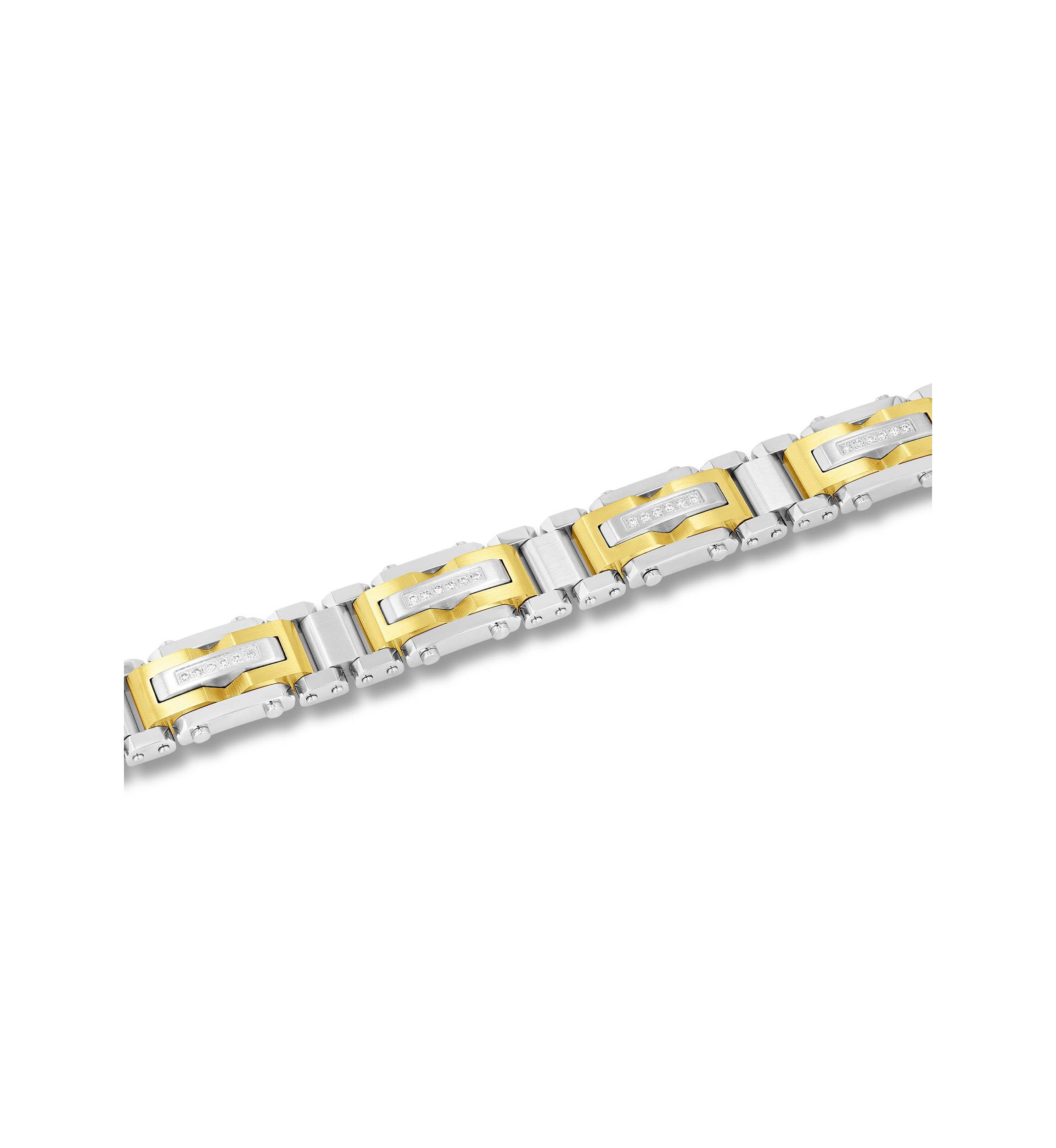 Lab Created 3/8CTW Lab Grown Diamond Mens Stainless Steel White and Yellow Two Tone Finish Link Bracelet