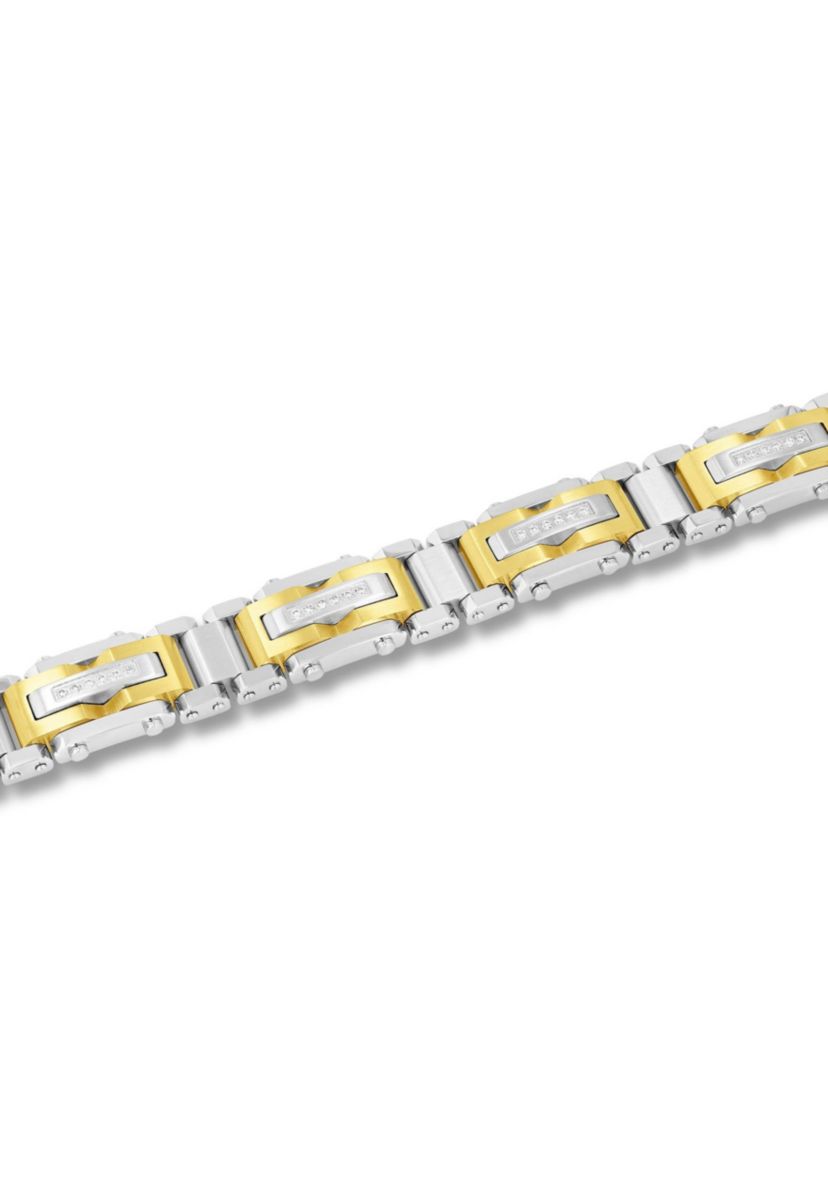 Lab Created 3/8CTW Lab Grown Diamond Mens Stainless Steel White and Yellow Two Tone Finish Link Bracelet