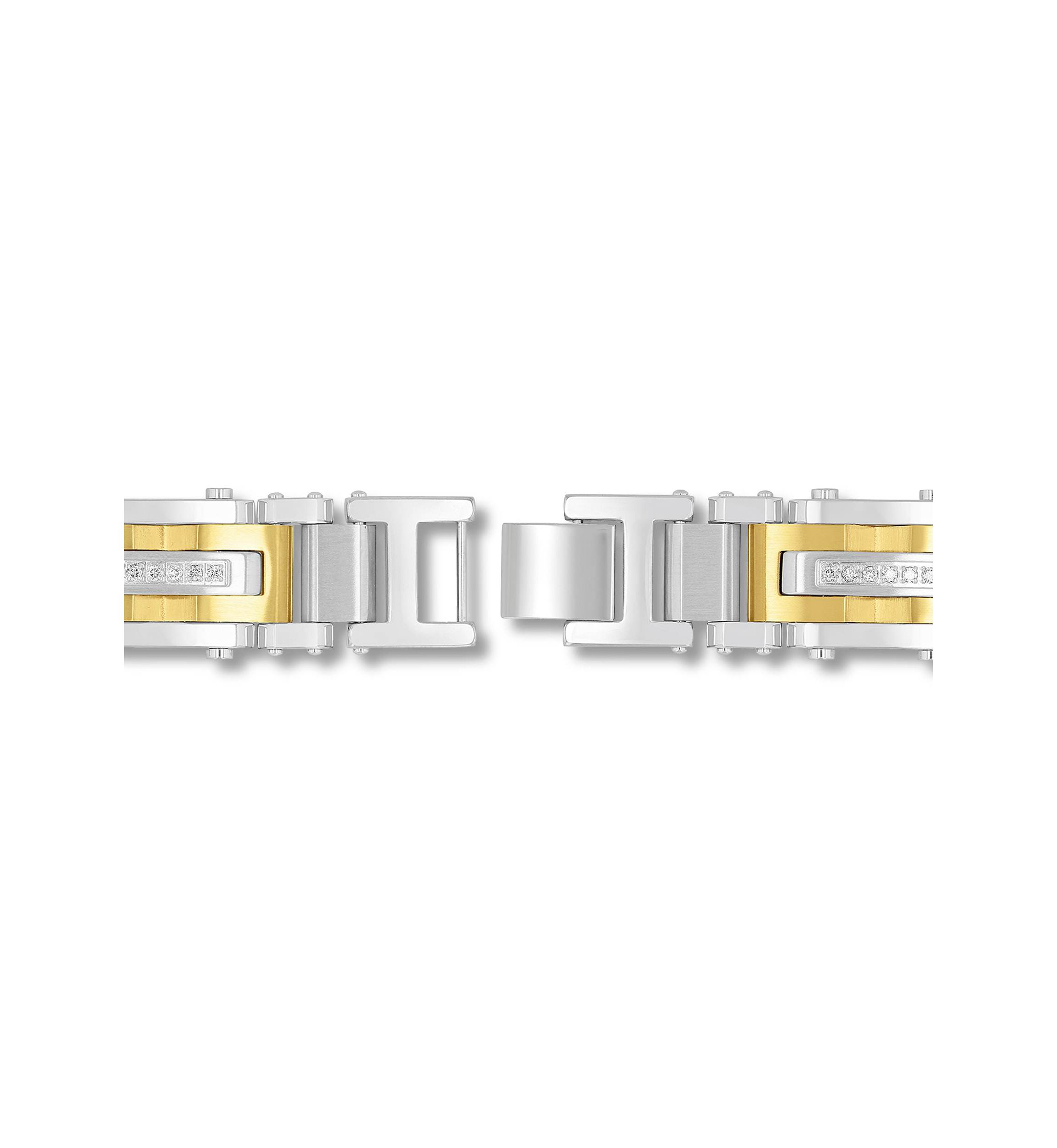 Lab Created 3/8CTW Lab Grown Diamond Mens Stainless Steel White and Yellow Two Tone Finish Link Bracelet