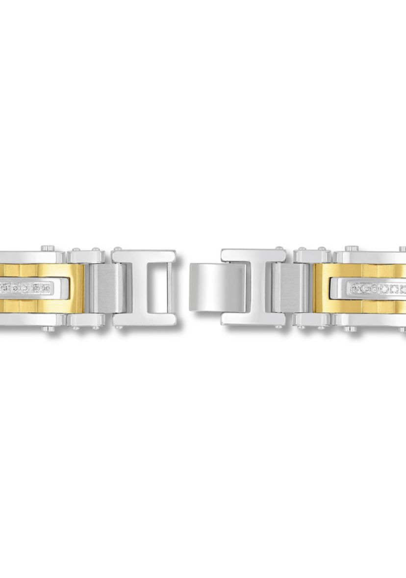 Lab Created 3/8CTW Lab Grown Diamond Mens Stainless Steel White and Yellow Two Tone Finish Link Bracelet