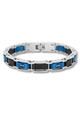 Belk & Co Lab Created 1/10CTW Lab Grown Diamond Men's Stainless Steel Black and Blue Tone-tone Finish Link Bracelet