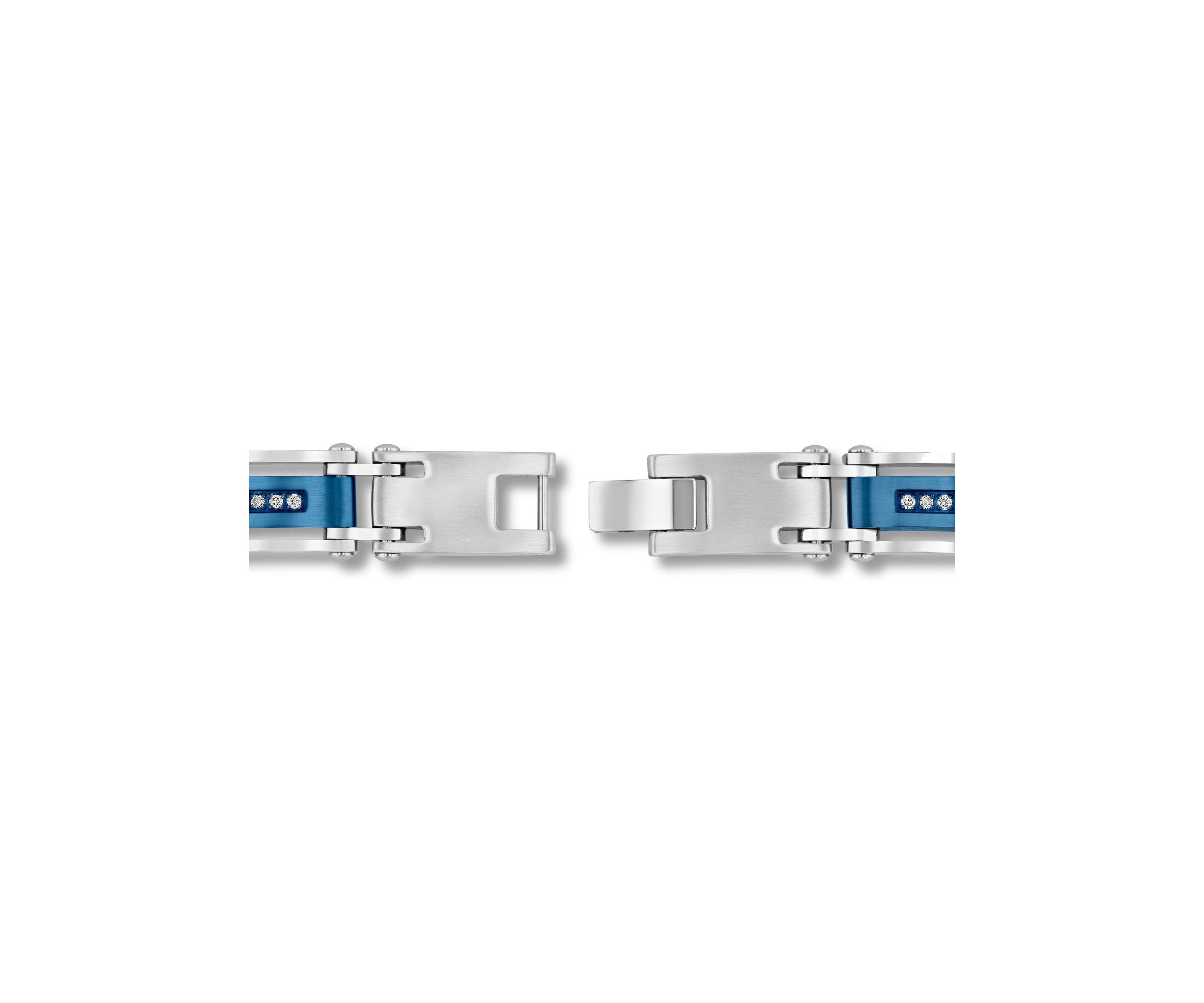 Lab Created 1/10CTW Lab Grown Diamond Mens Stainless Steel Black and Blue Tone-tone Finish Link Bracelet