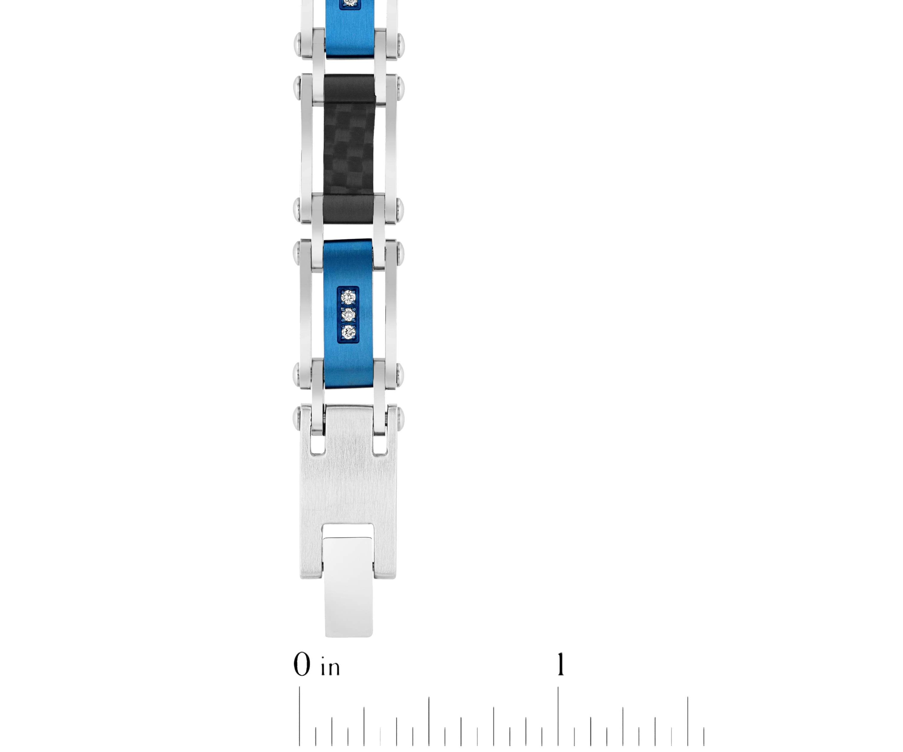 Lab Created 1/10CTW Lab Grown Diamond Mens Stainless Steel Black and Blue Tone-tone Finish Link Bracelet