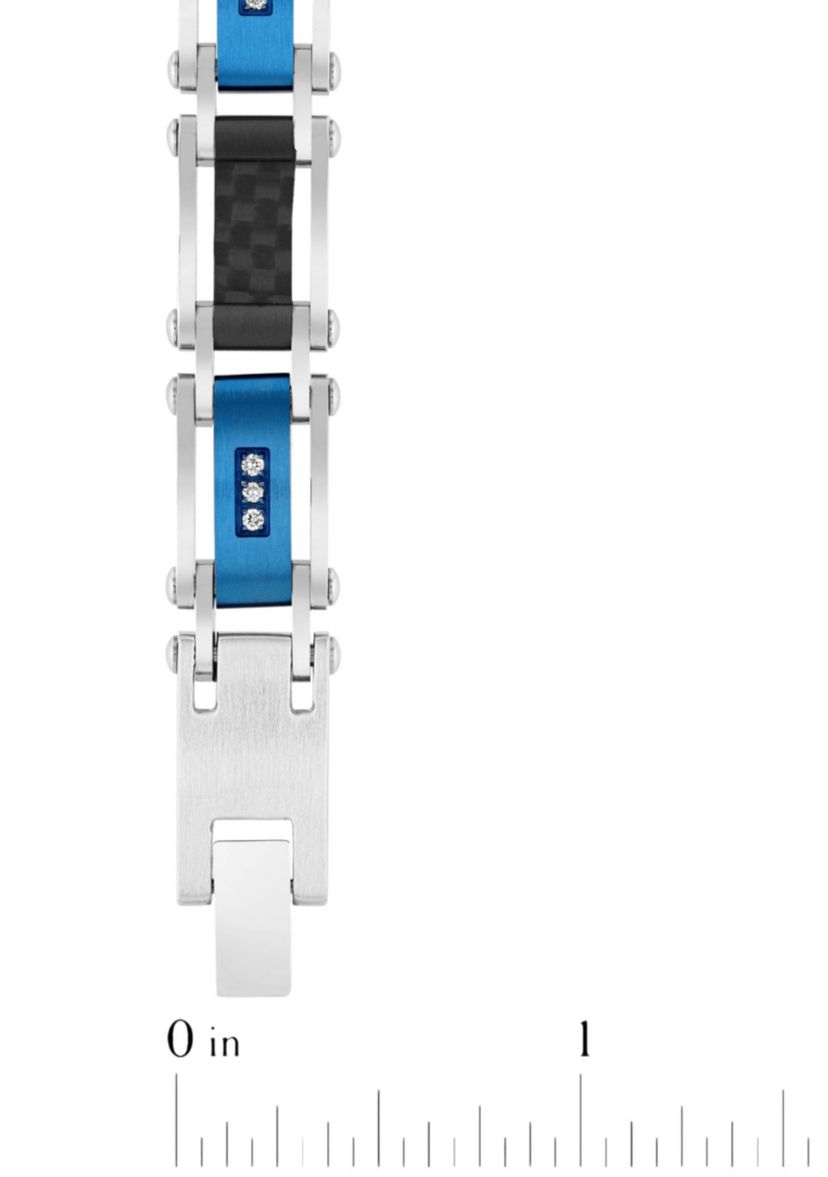 Lab Created 1/10CTW Lab Grown Diamond Mens Stainless Steel Black and Blue Tone-tone Finish Link Bracelet