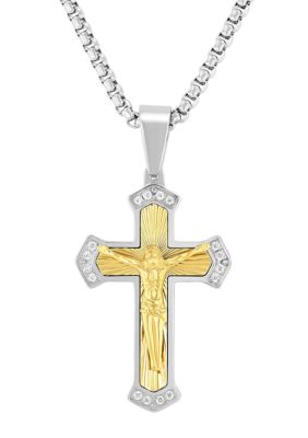 Belk & Co Lab Created 1/4CTW Lab-Grown Diamond Men's Stainless Steel Cross Pendant with Yellow Finish