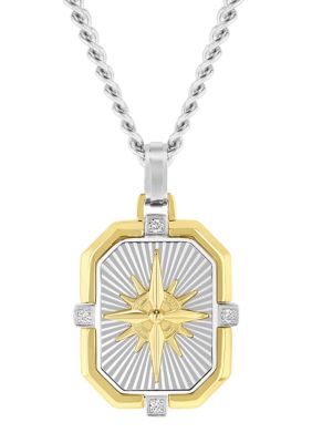 Belk & Co Lab Created .05CTW Lab Grown Diamond Menâs Stainless Steel Pendant With Yellow Finish