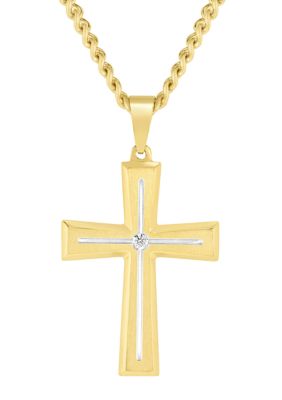 Belk & Co Lab Created .07CTW Men's Stainless Steel Lab Grown Diamond with Yellow Finish Cross Pendant