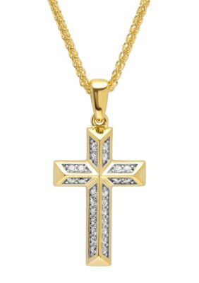 Lab Created Cubic Zirconia Cross Pendant Necklace in 14K Gold Plated .925 Sterling Silver