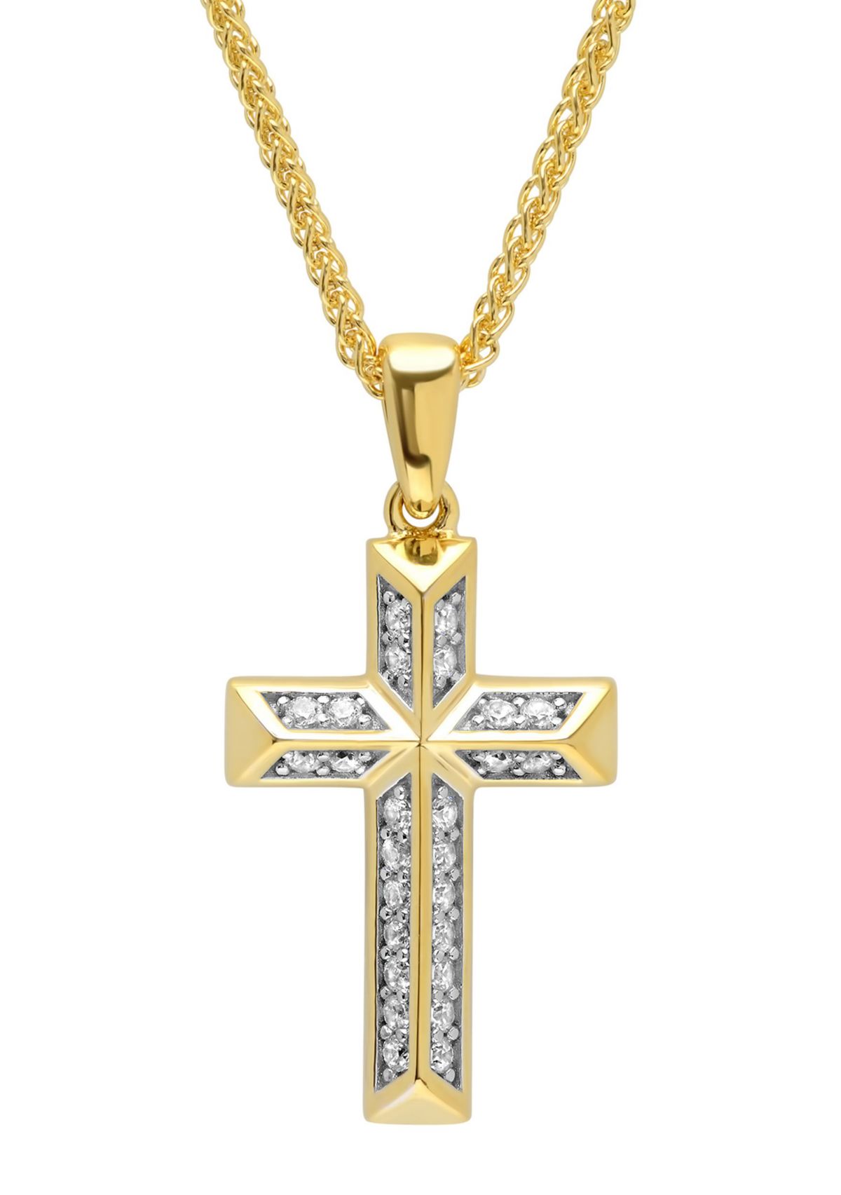 Lab Created Cubic Zirconia Cross Pendant Necklace in 14K Gold Plated .925 Sterling Silver