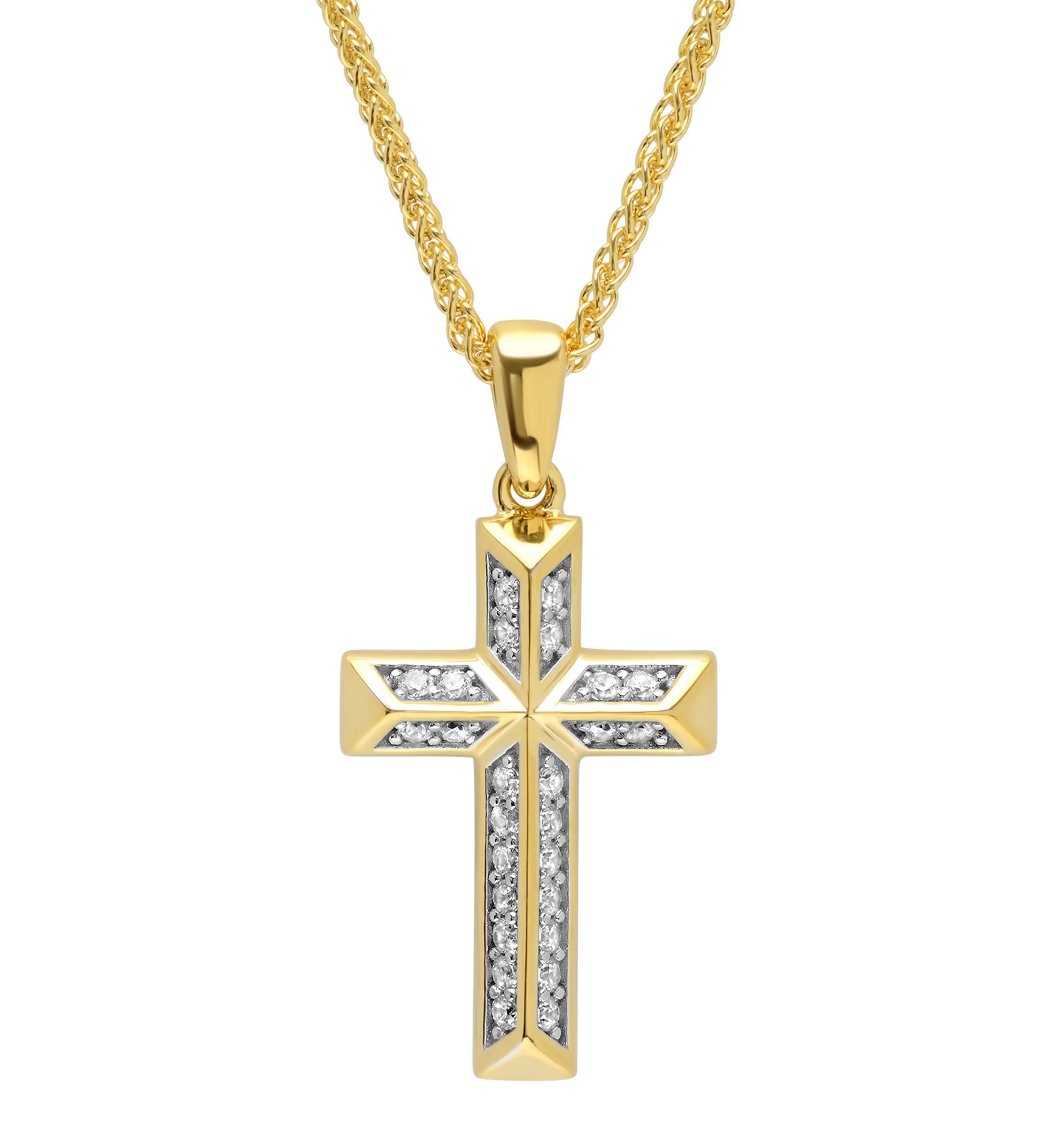 Lab Created Cubic Zirconia Cross Pendant Necklace in 14K Gold Plated .925 Sterling Silver