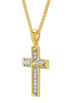 Lab Created Cubic Zirconia Cross Pendant Necklace in 14K Gold Plated .925 Sterling Silver