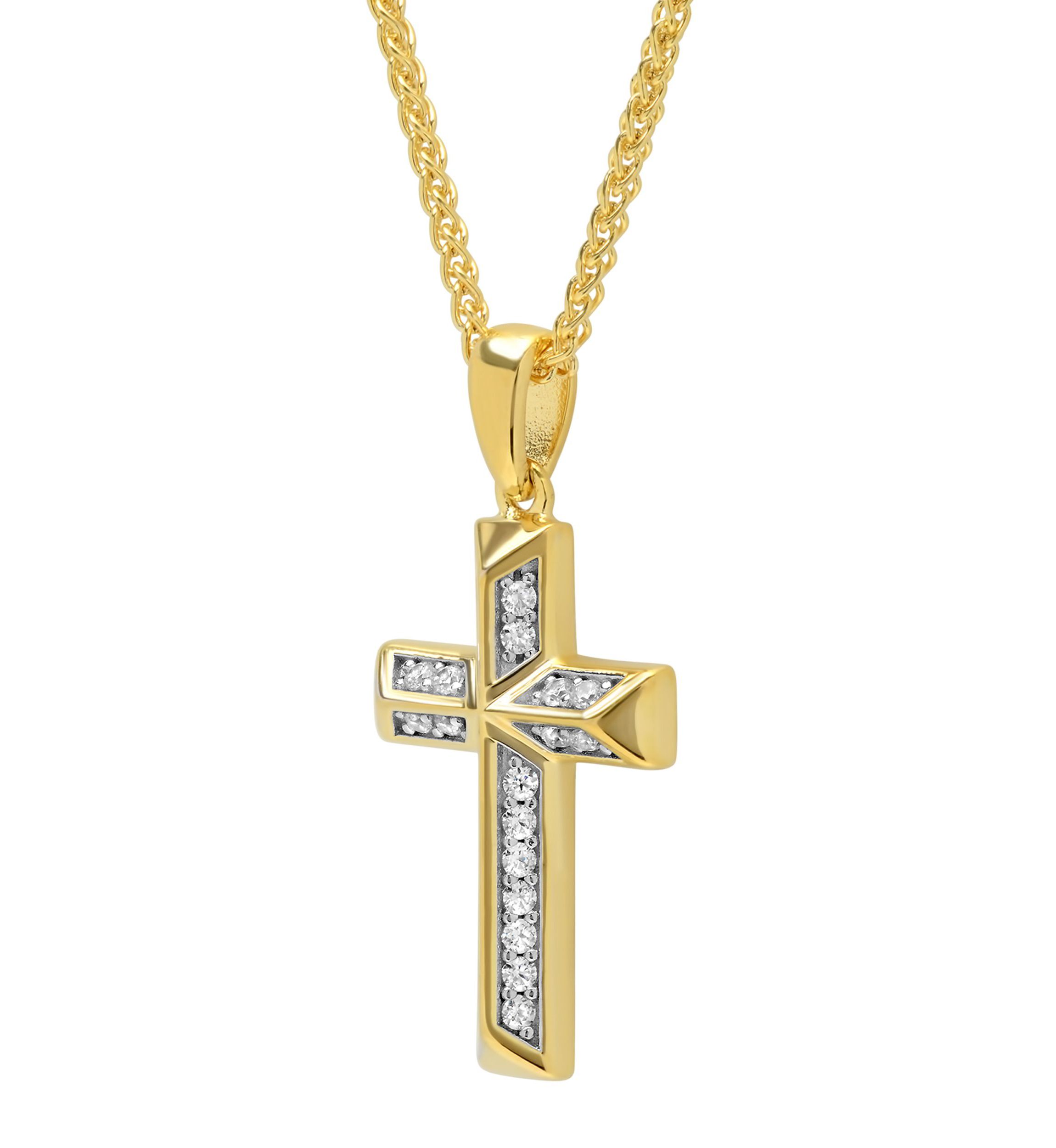 Lab Created Cubic Zirconia Cross Pendant Necklace in 14K Gold Plated .925 Sterling Silver