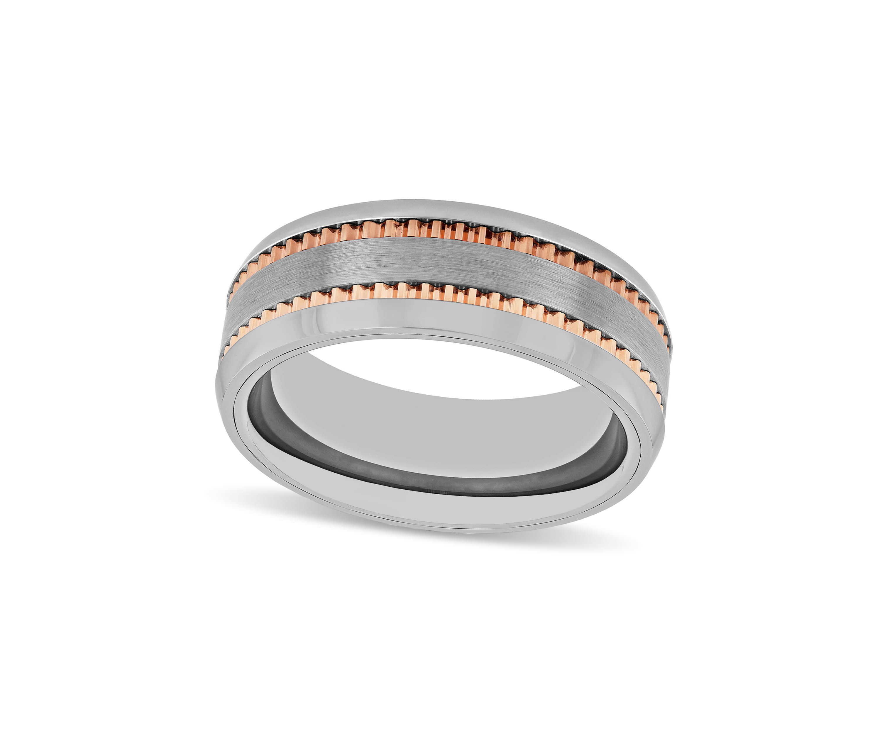 Gear Pattern 8mm Band in Two-tone Tungsten
